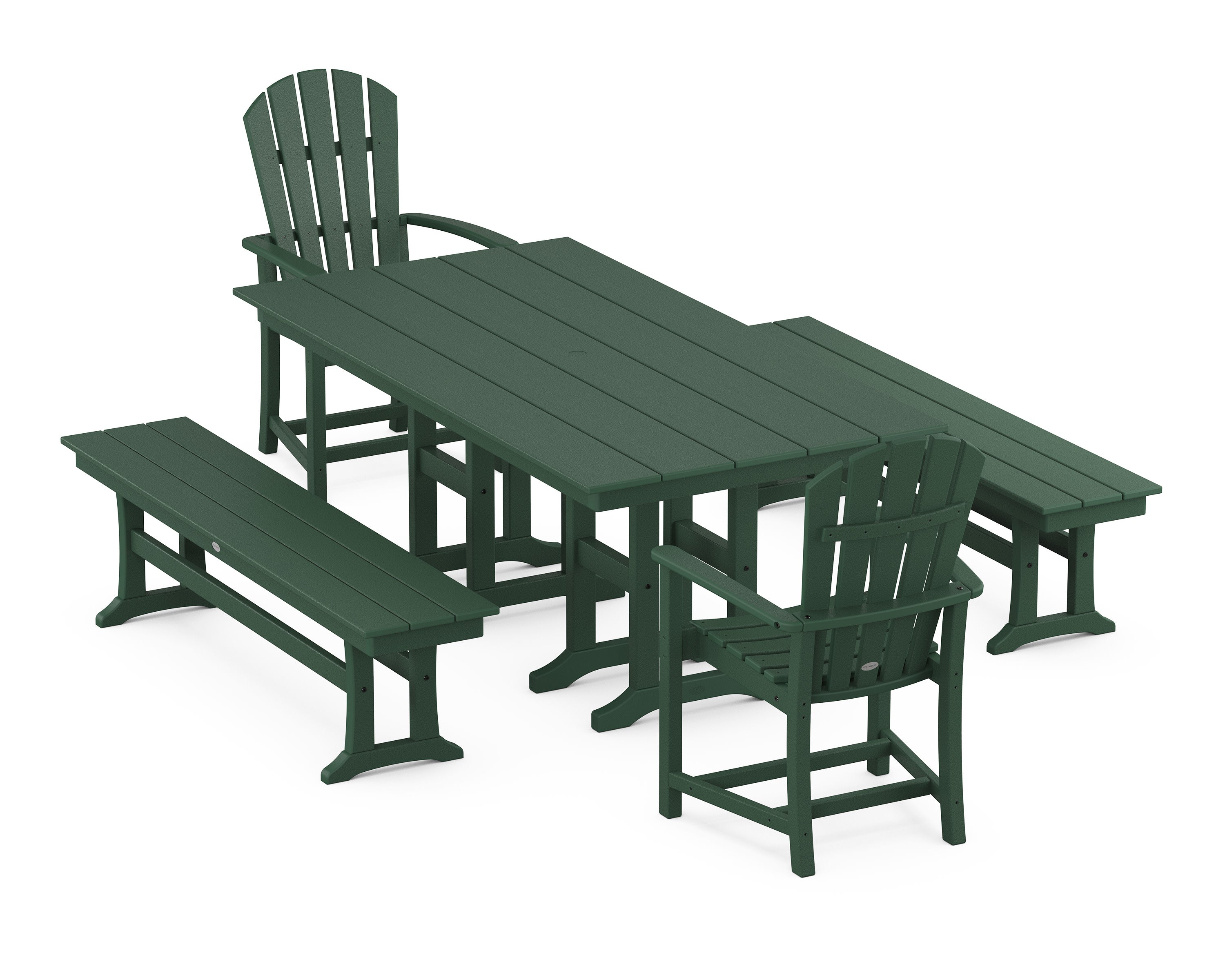 Palm Coast 5-Piece Farmhouse Dining Set with Benches in Green
