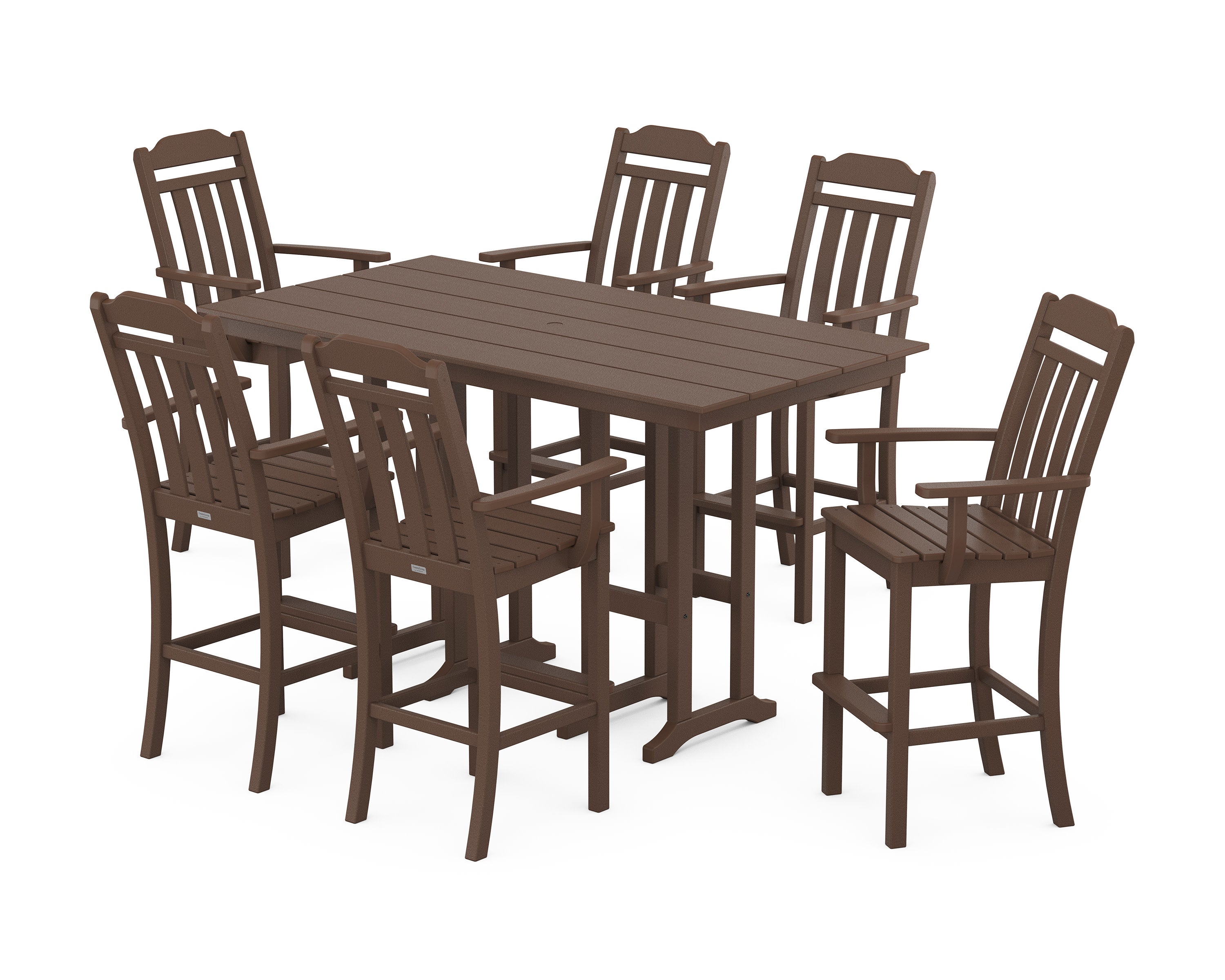 Cottage Arm Chair 7-Piece Farmhouse Bar Set in Mahogany