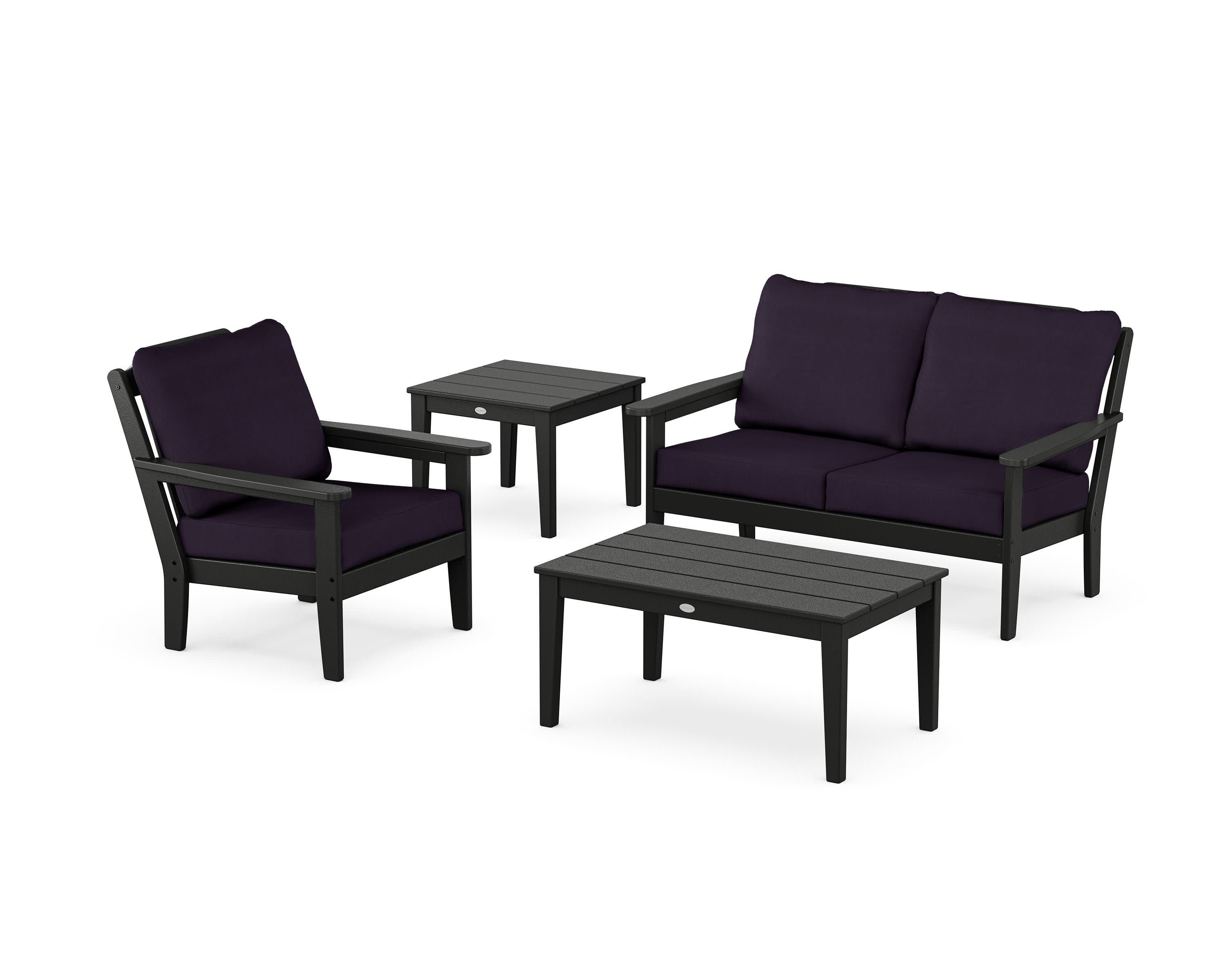 Wovendale 4-Piece Deep Seating Set in Black / Navy Linen
