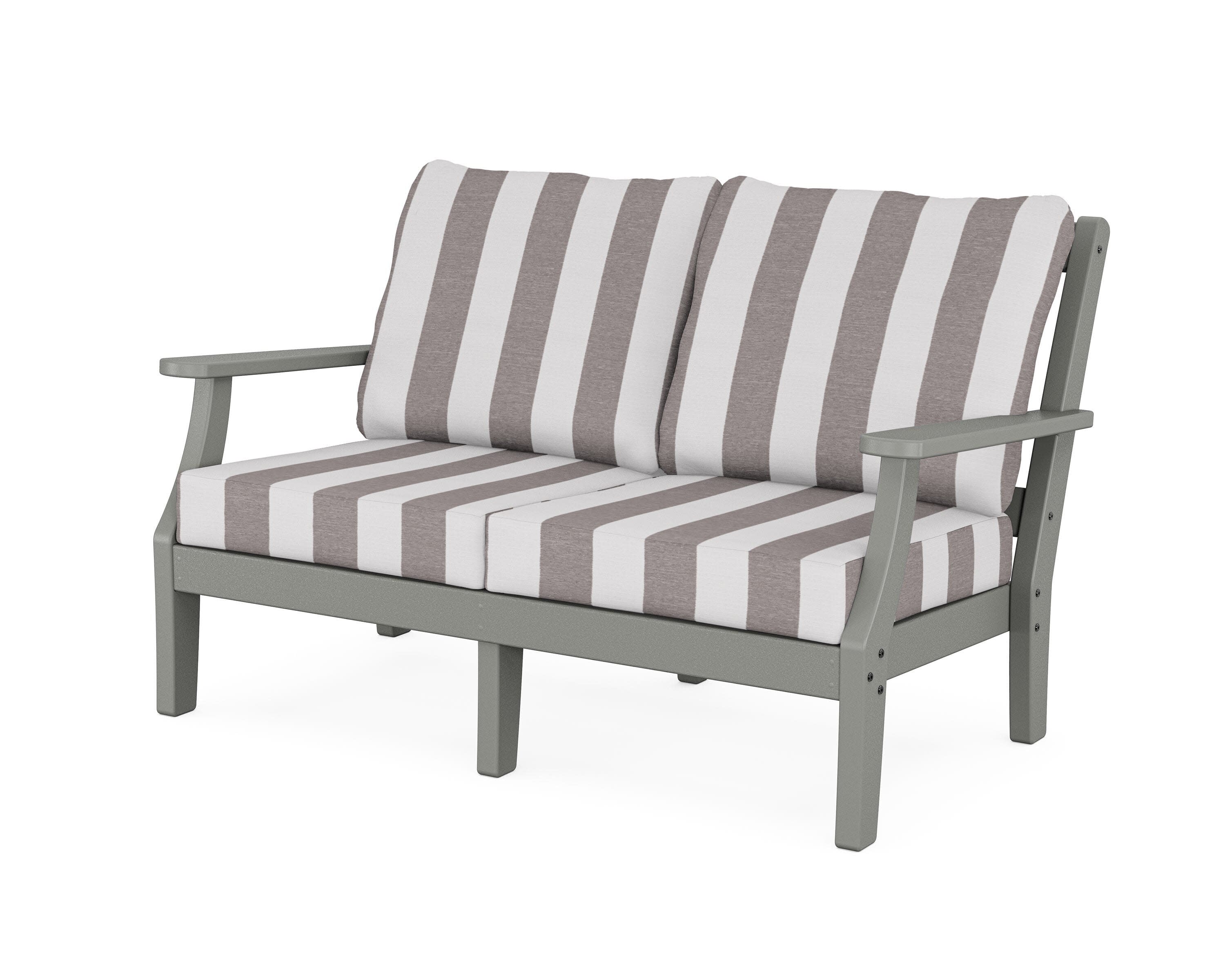 Chinoiserie Deep Seating Loveseat in Slate Grey / Cabana Stripe Grey Mist