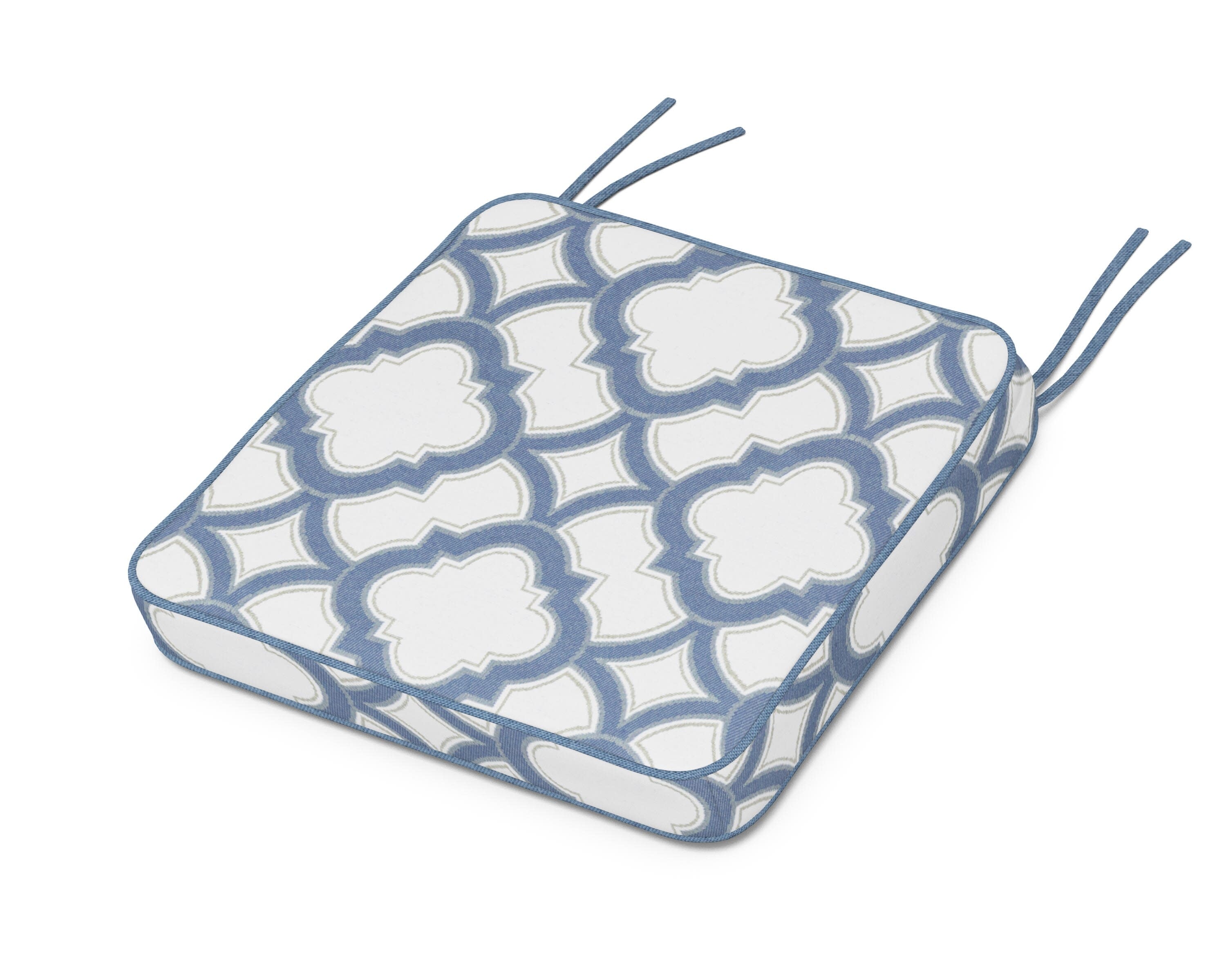 Chinoiserie Side Chair Seat Cushion in Trellis Sky Blue