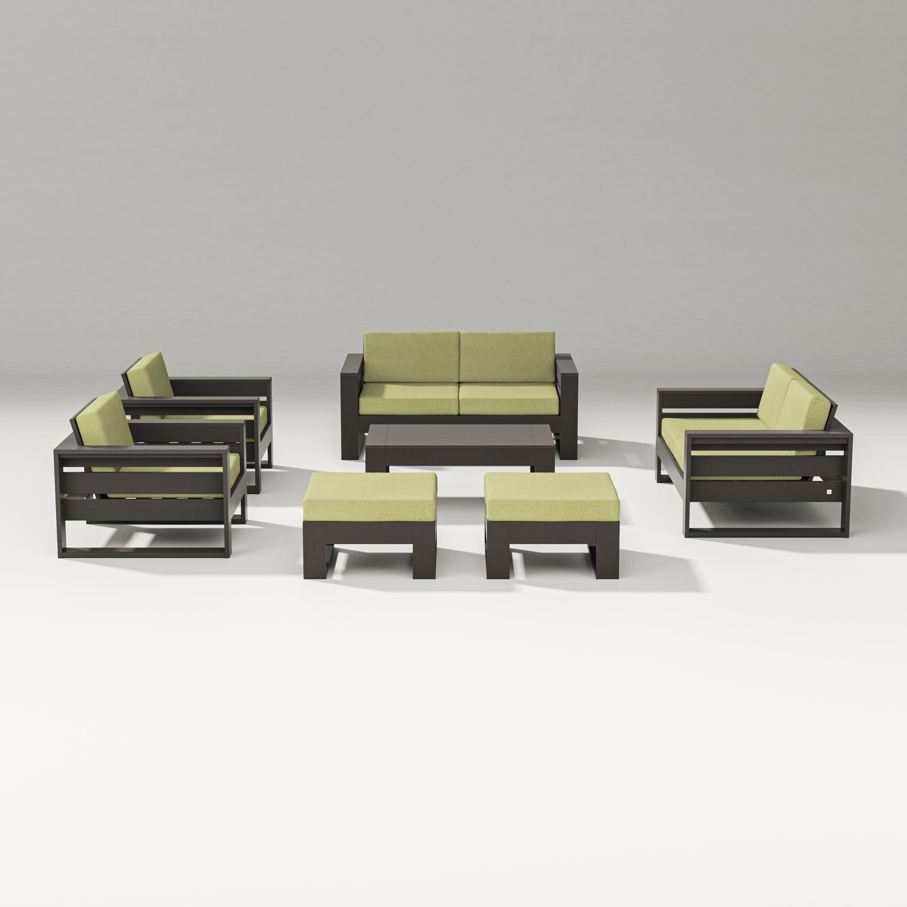 Latitude 7-Piece Lounge Loveseat Set in Vintage Coffee / Chartreuse Boucle