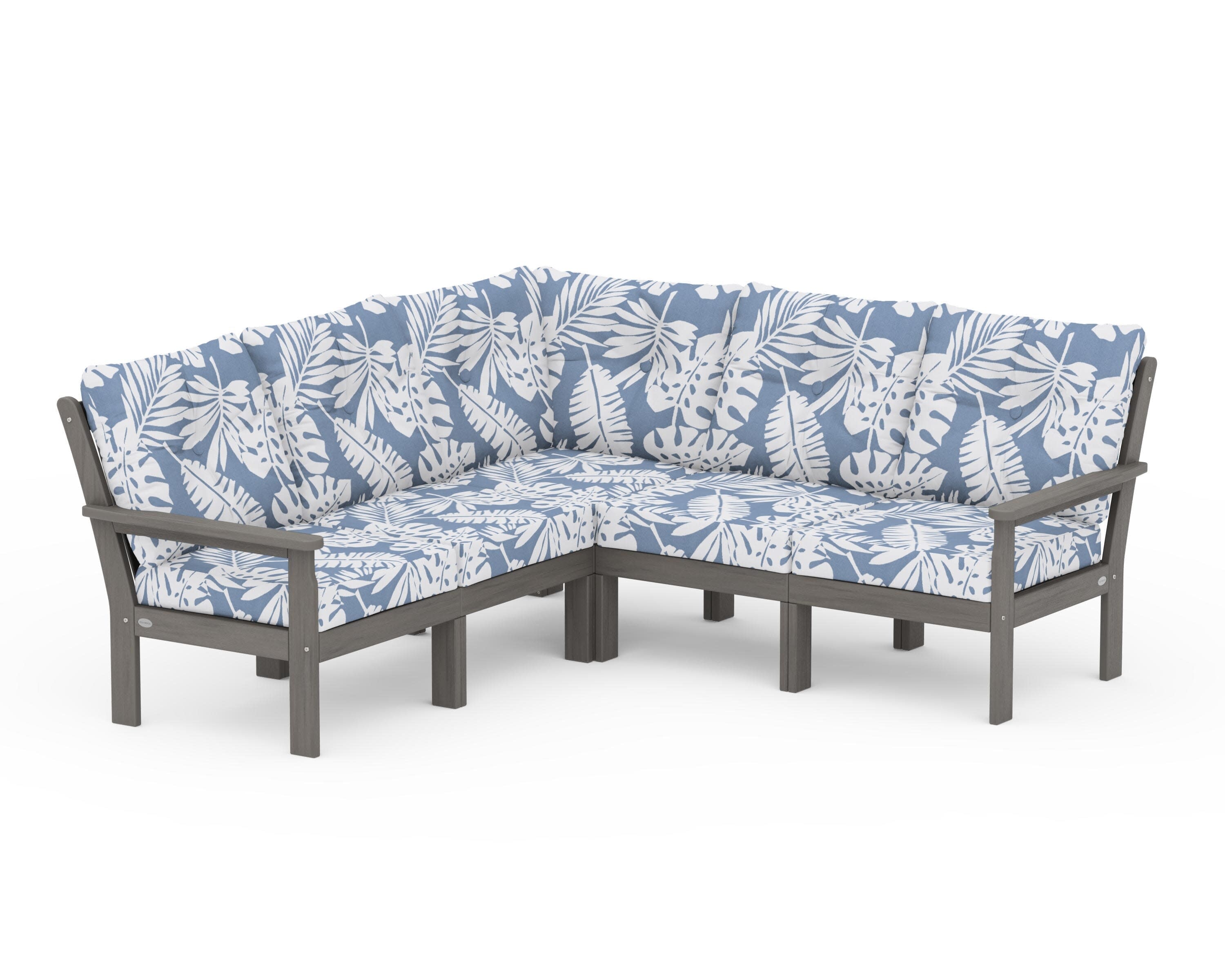 Vineyard 5-Piece Sectional in Driftwood / Leaf Sky Blue