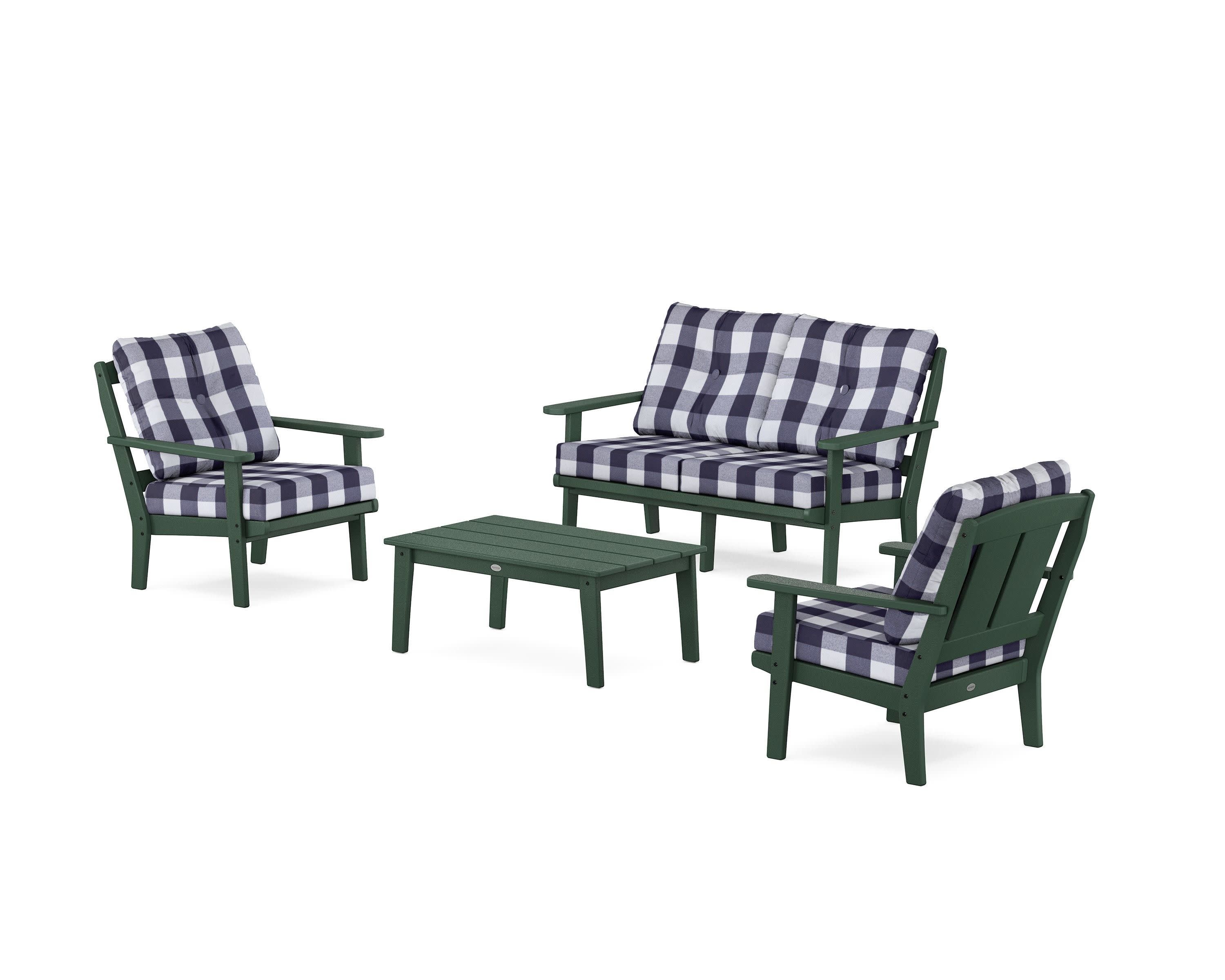 Mission 4-Piece Deep Seating Set with Loveseat in Green / Buffalo Plaid Navy