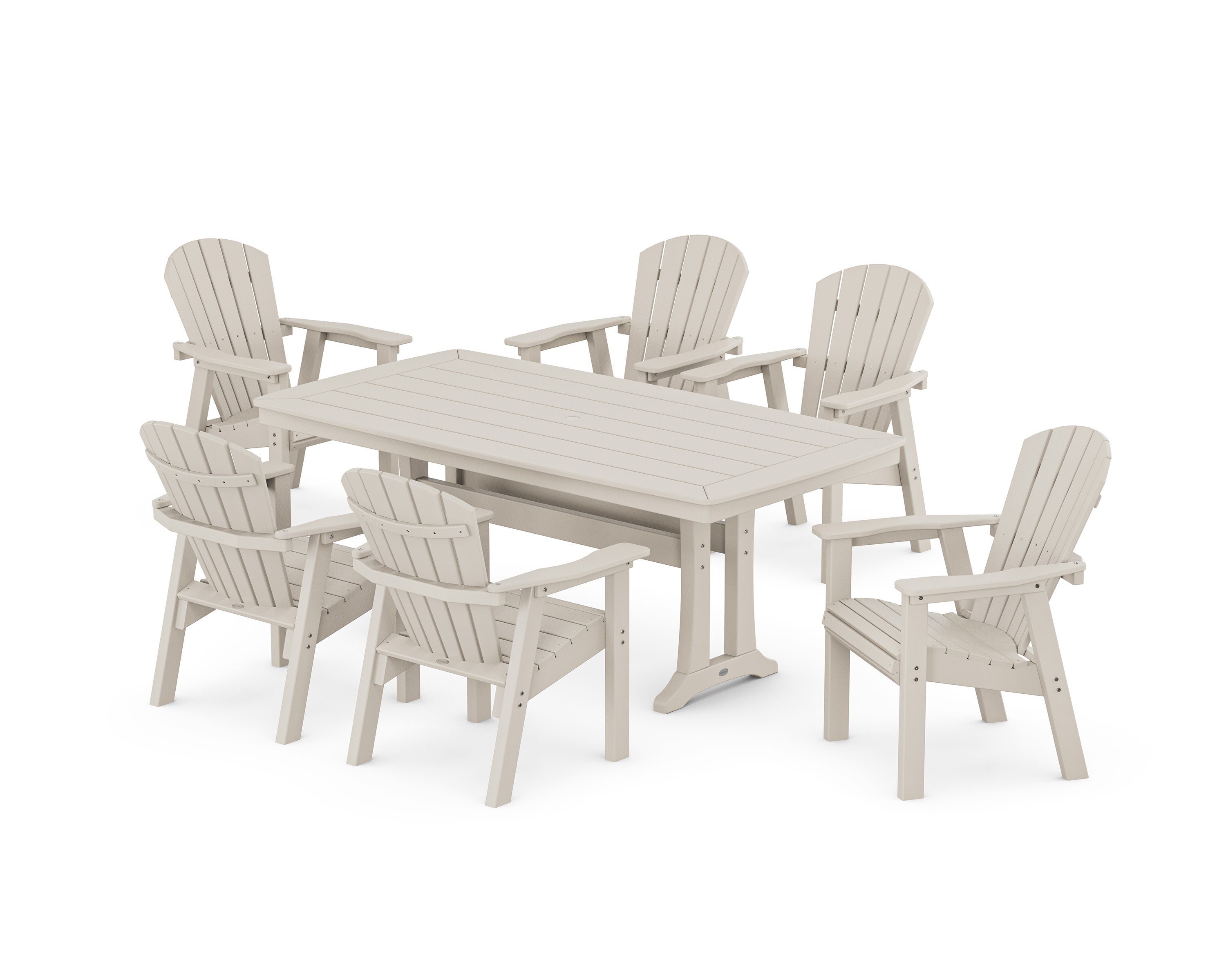 Seashell 7-Piece Dining Set with Trestle Legs in Sand