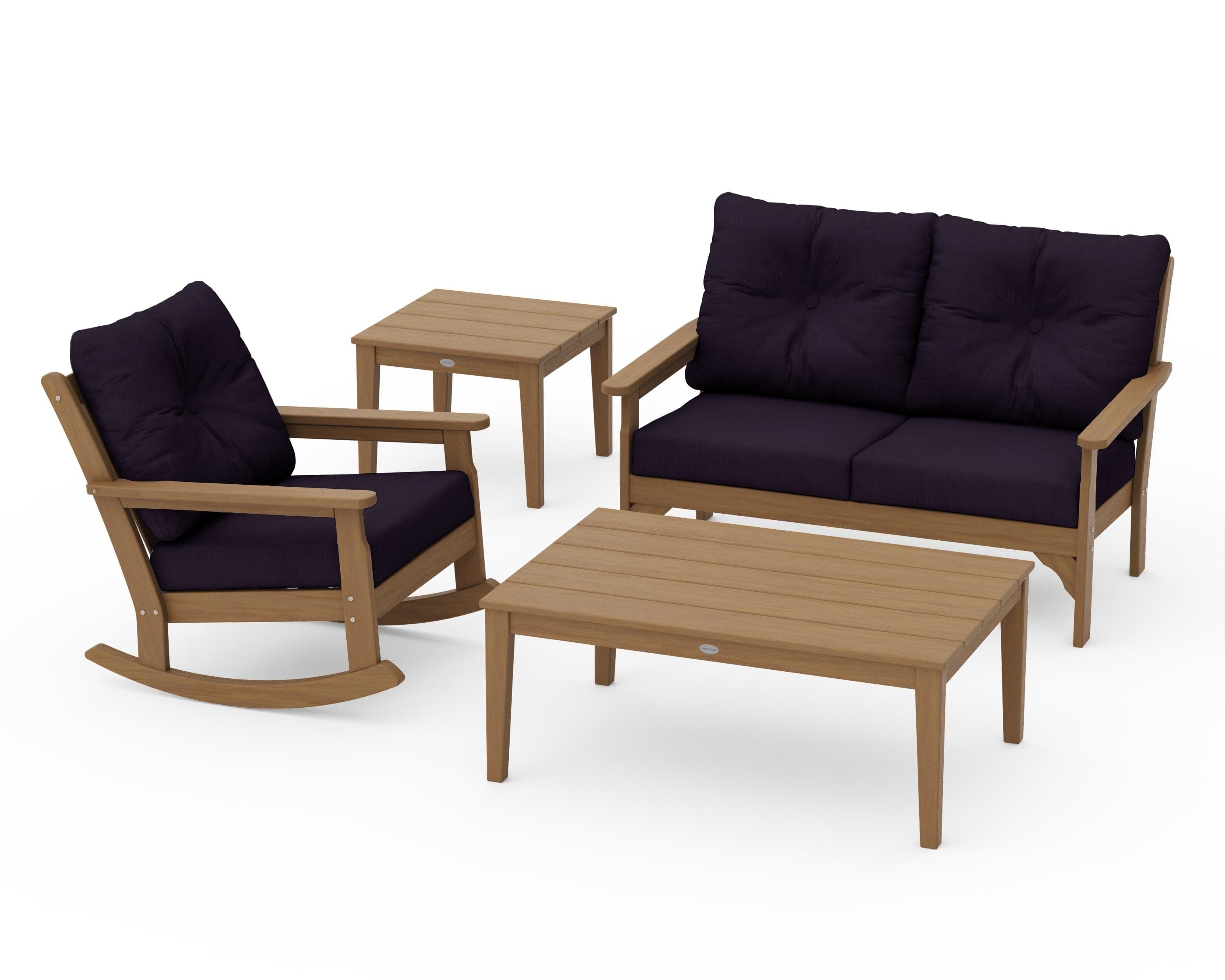 Vineyard 4-Piece Deep Seating Rocker Set in Natural / Navy Linen