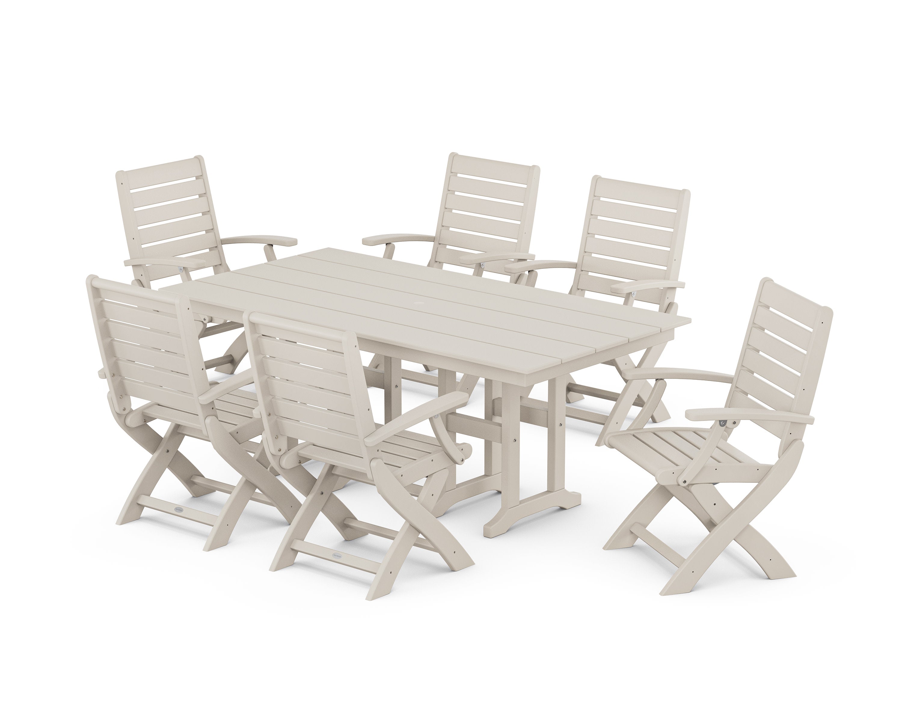 Signature Folding Chair 7-Piece Farmhouse Dining Set in Sand