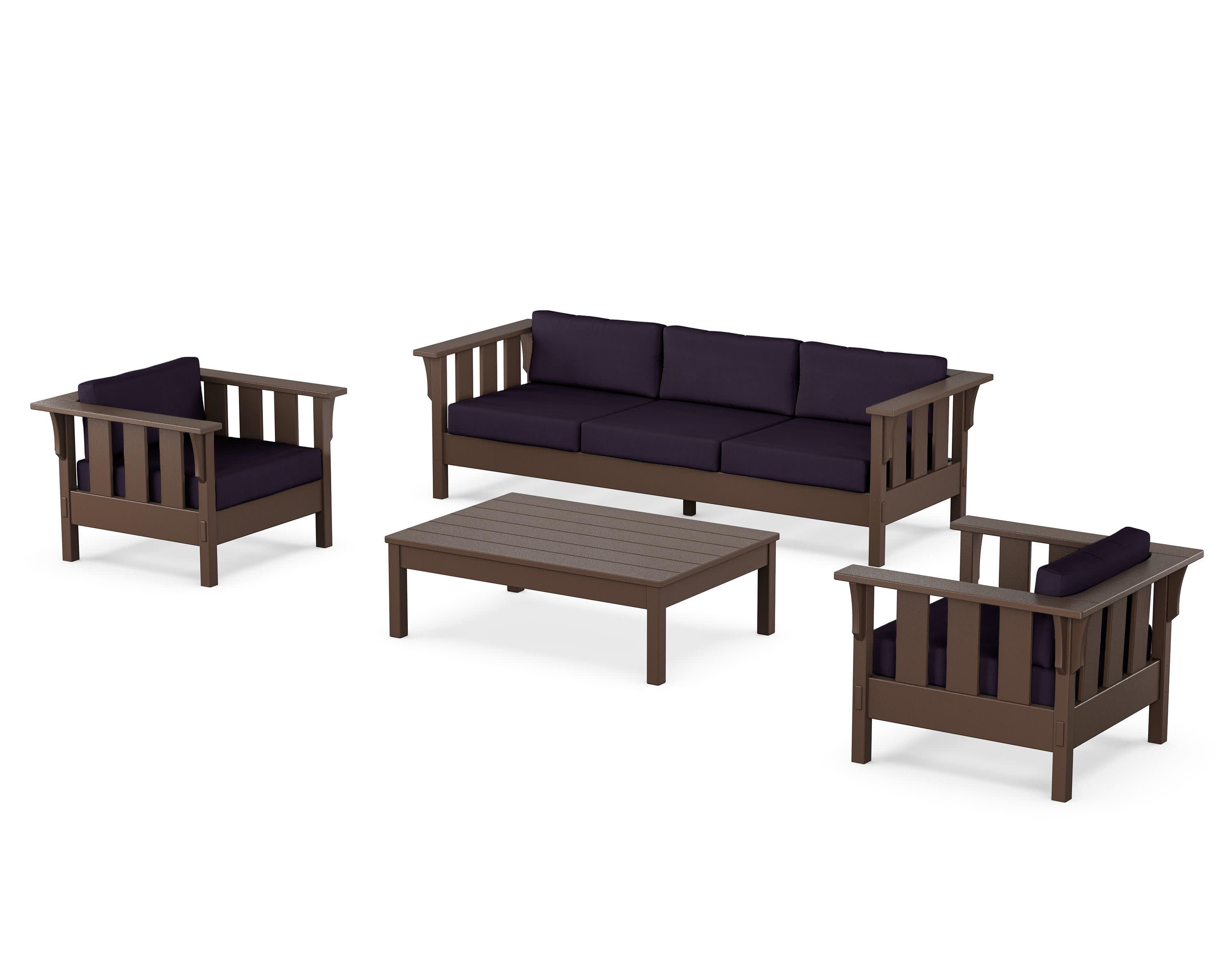 Acadia 4-Piece Deep Seating Set with Sofa in Mahogany / Navy Linen