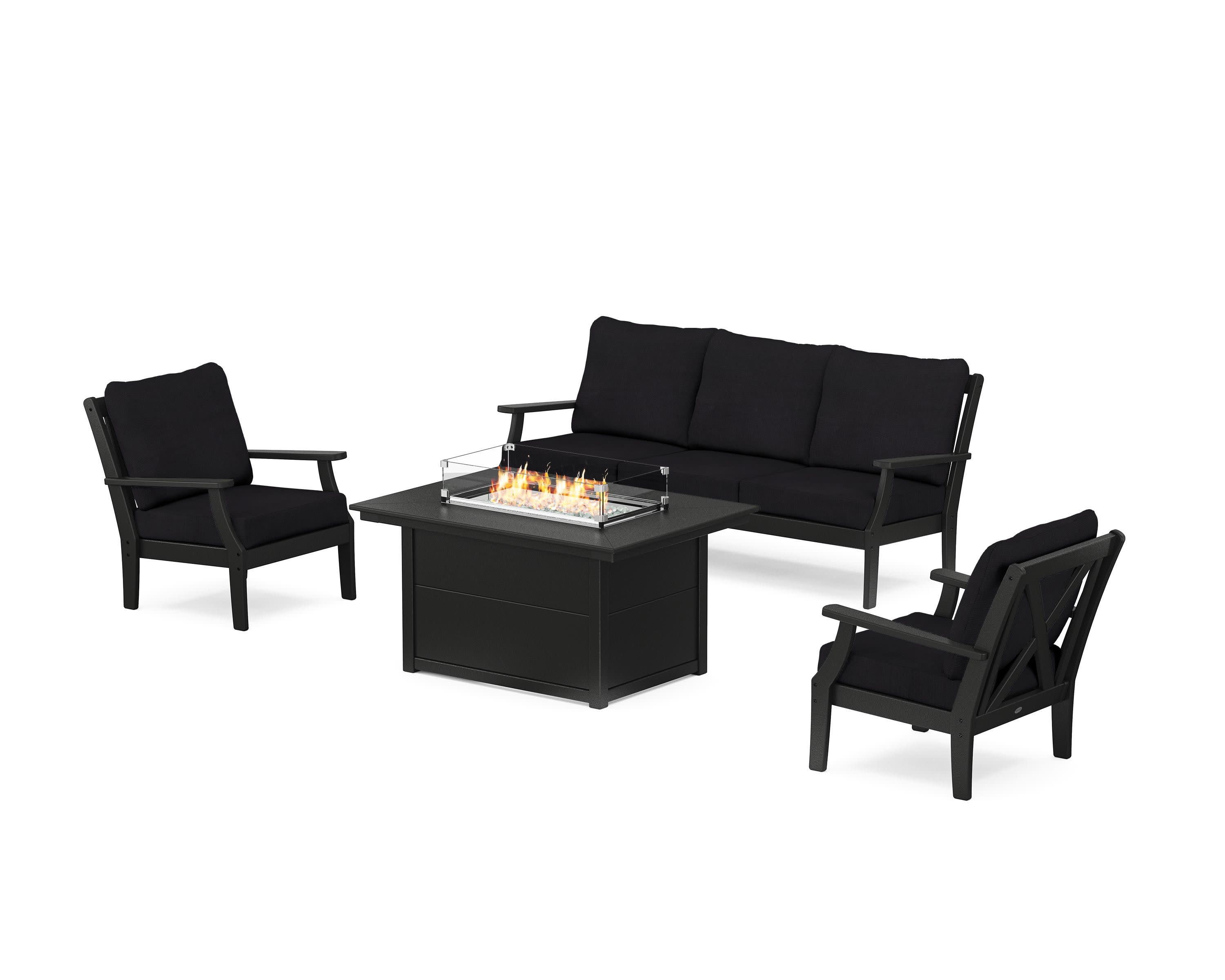 Braxton Deep Seating Fire Pit Table Set in Black / Midnight Linen