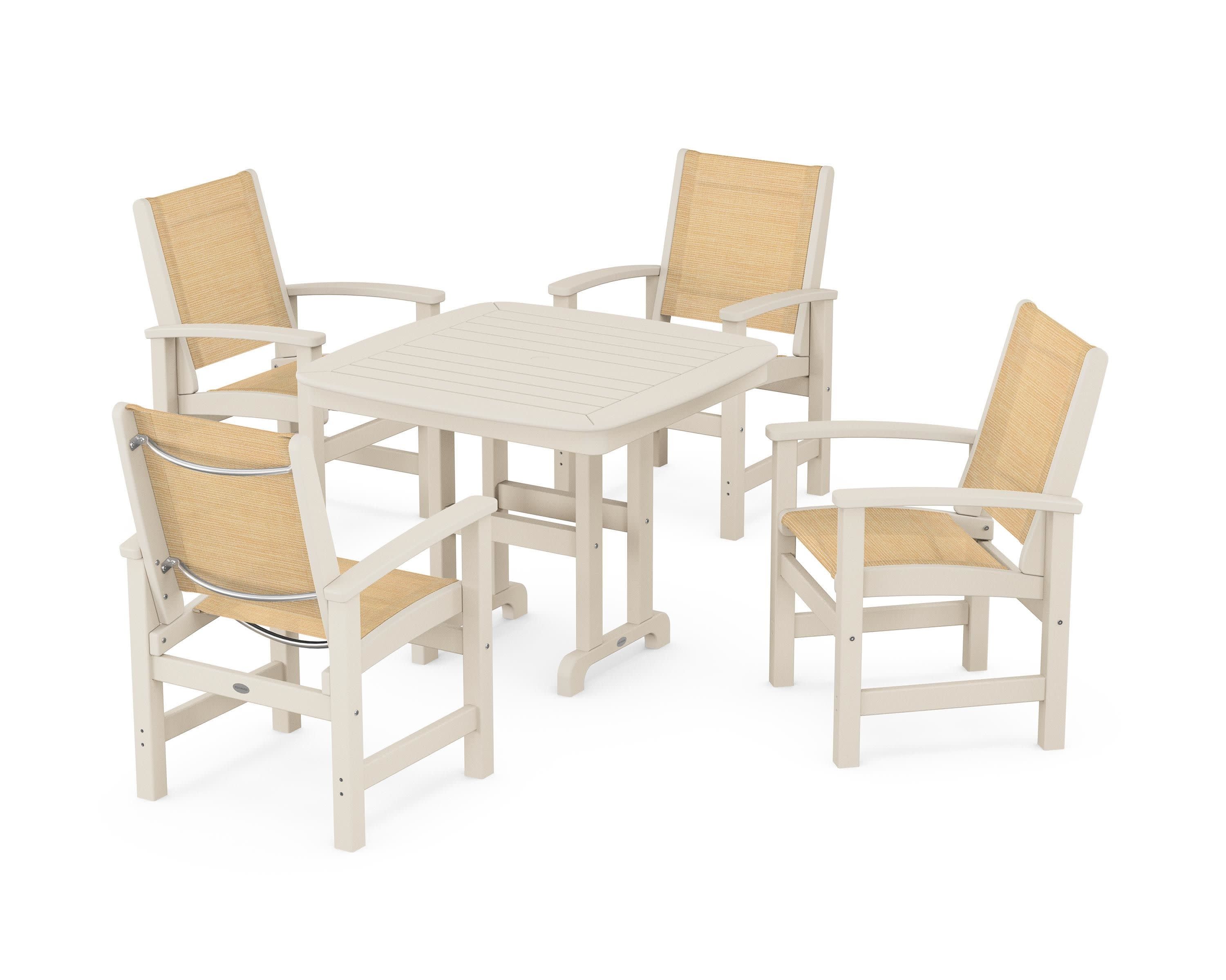 Coastal 5-Piece Dining Set in Sand / Dupioni Apricot Sling