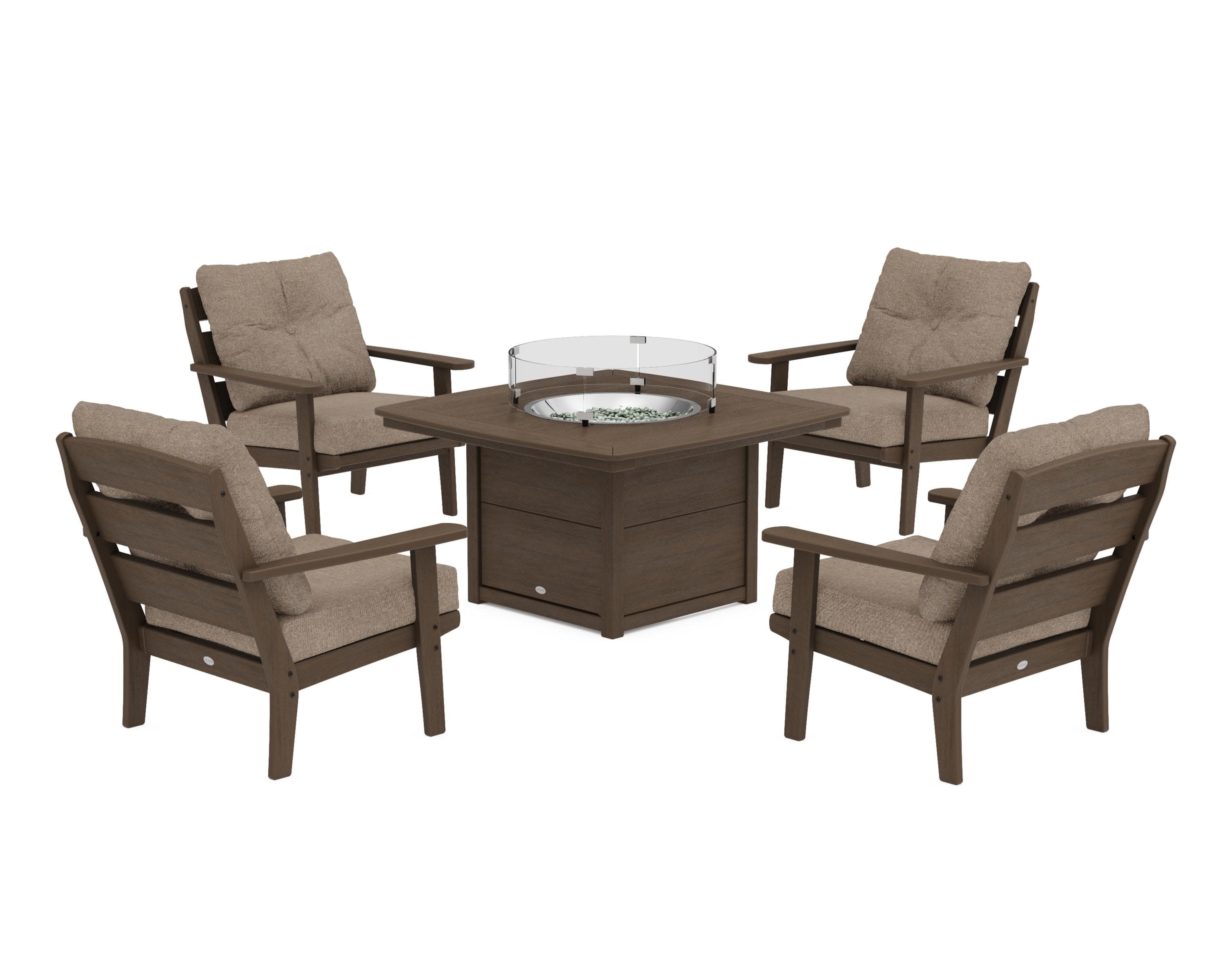 Lakeside 5-Piece Deep Seating Set with Nautical Fire Pit Table in Kona / Spiced Burlap
