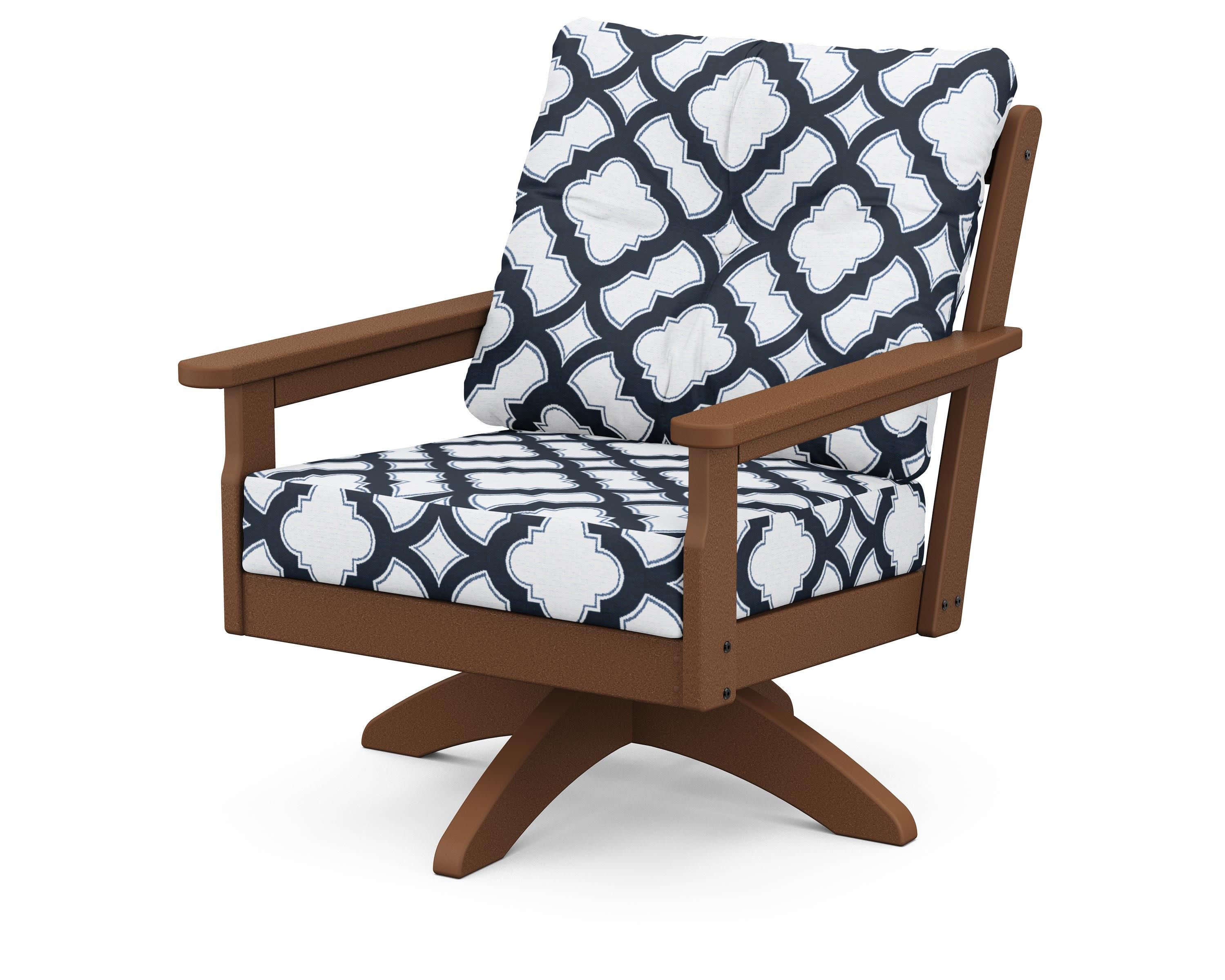 Vineyard Deep Seating Swivel Chair in Teak / Trellis Marine Indigo