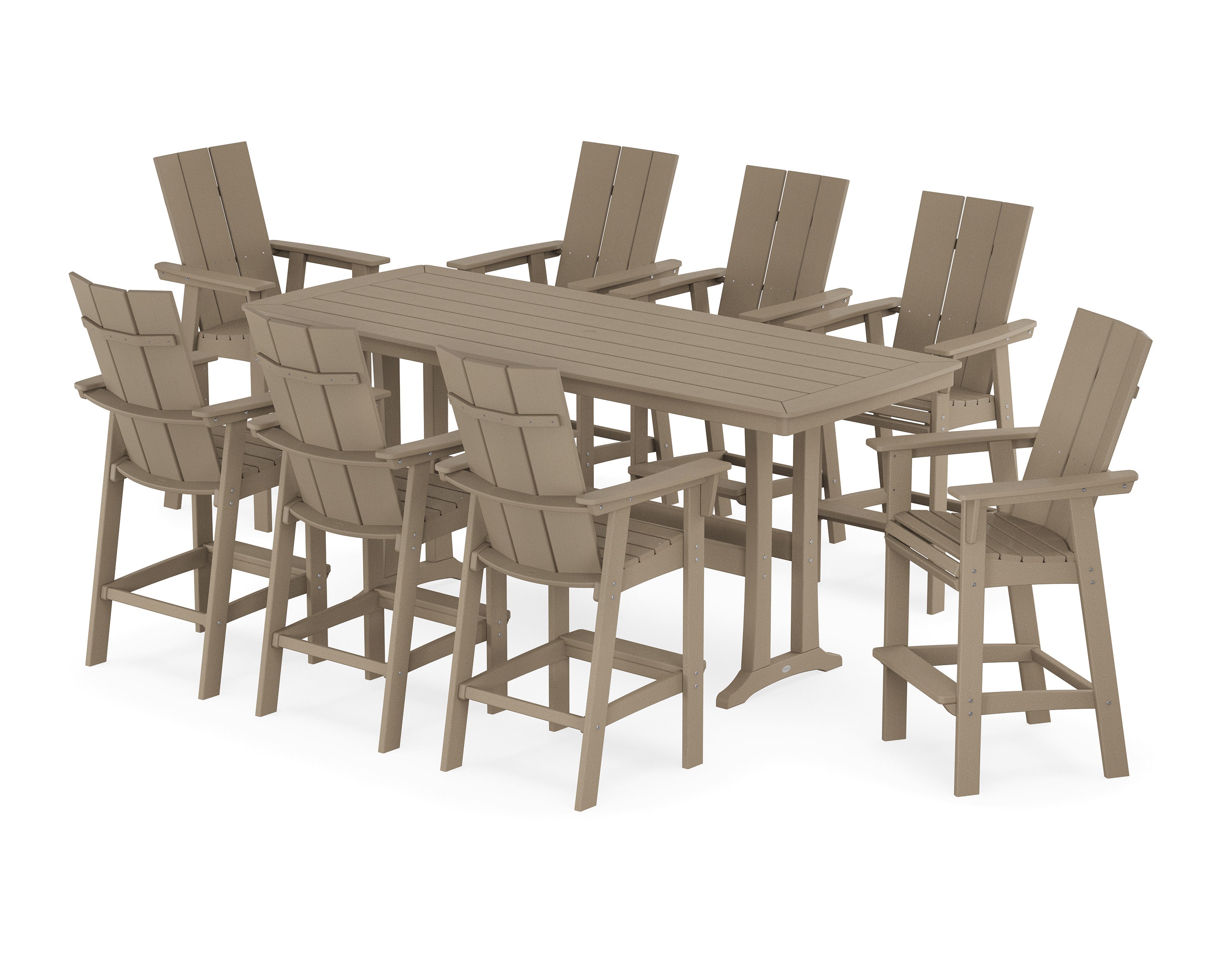 Modern Curveback Adirondack 9-Piece Bar Set with Trestle Legs in Vintage Sahara