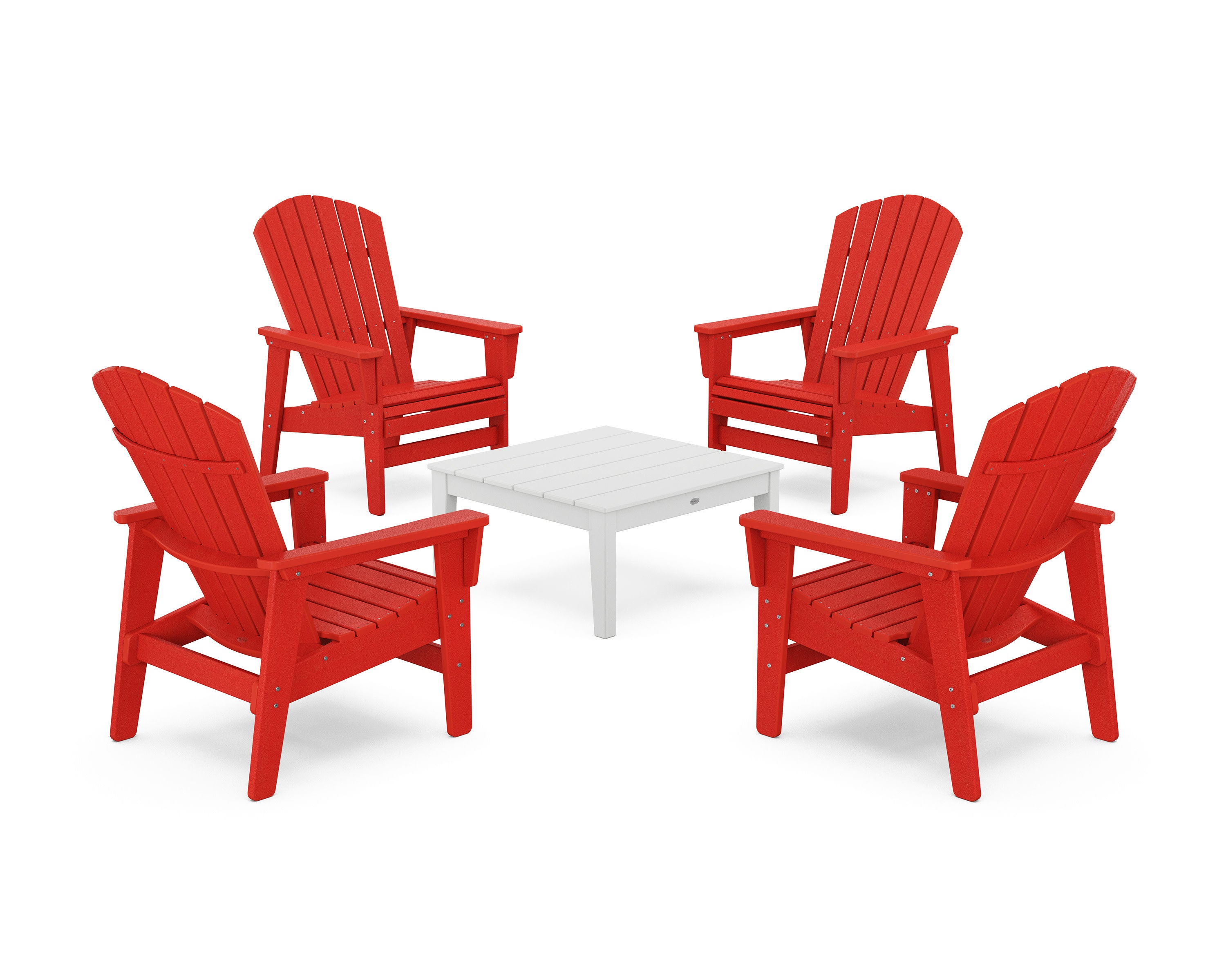 5-Piece Nautical Grand Upright Adirondack Chair Conversation Group in Sunset Red / White