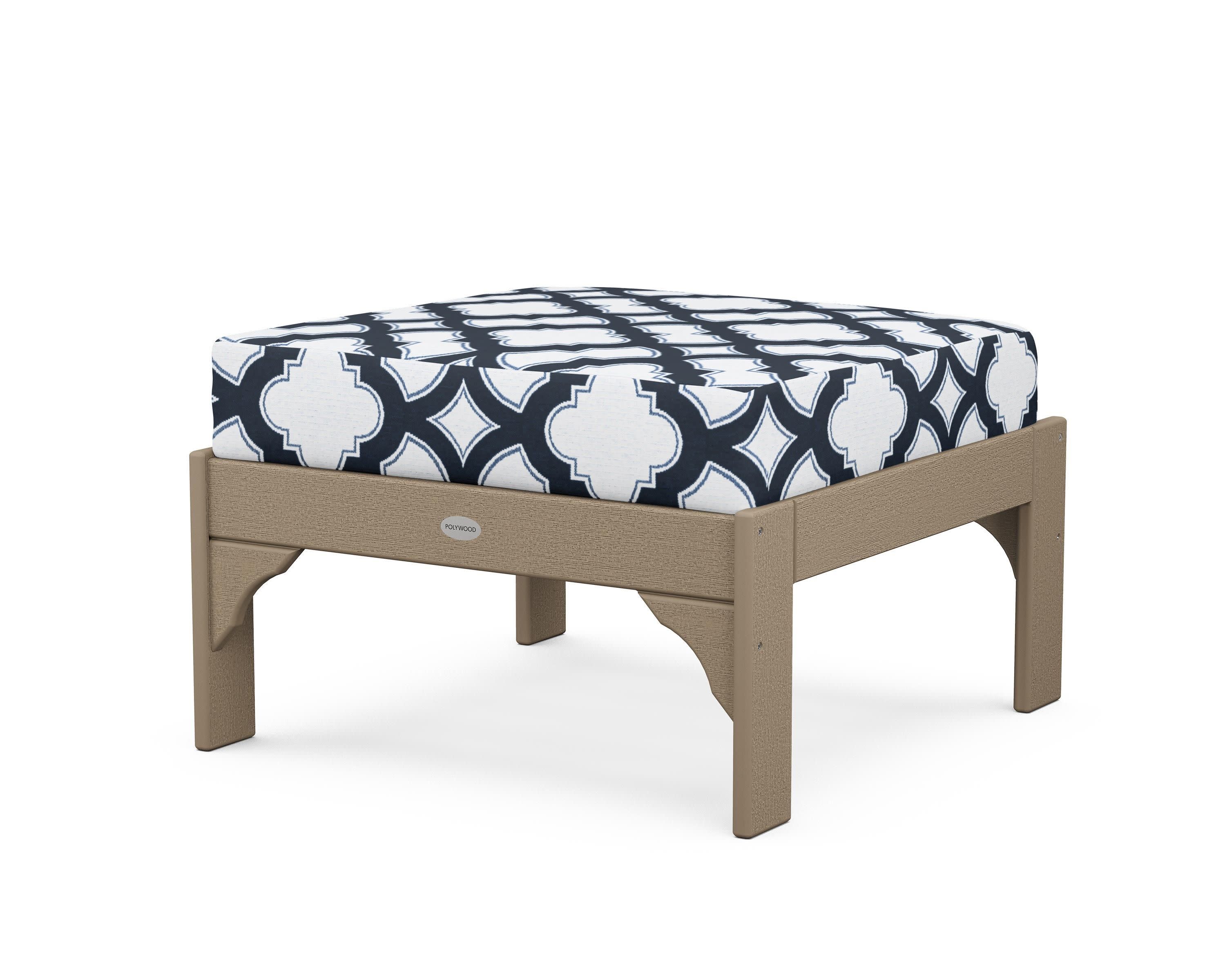 Vineyard Deep Seating Ottoman in Vintage Sahara / Trellis Marine Indigo