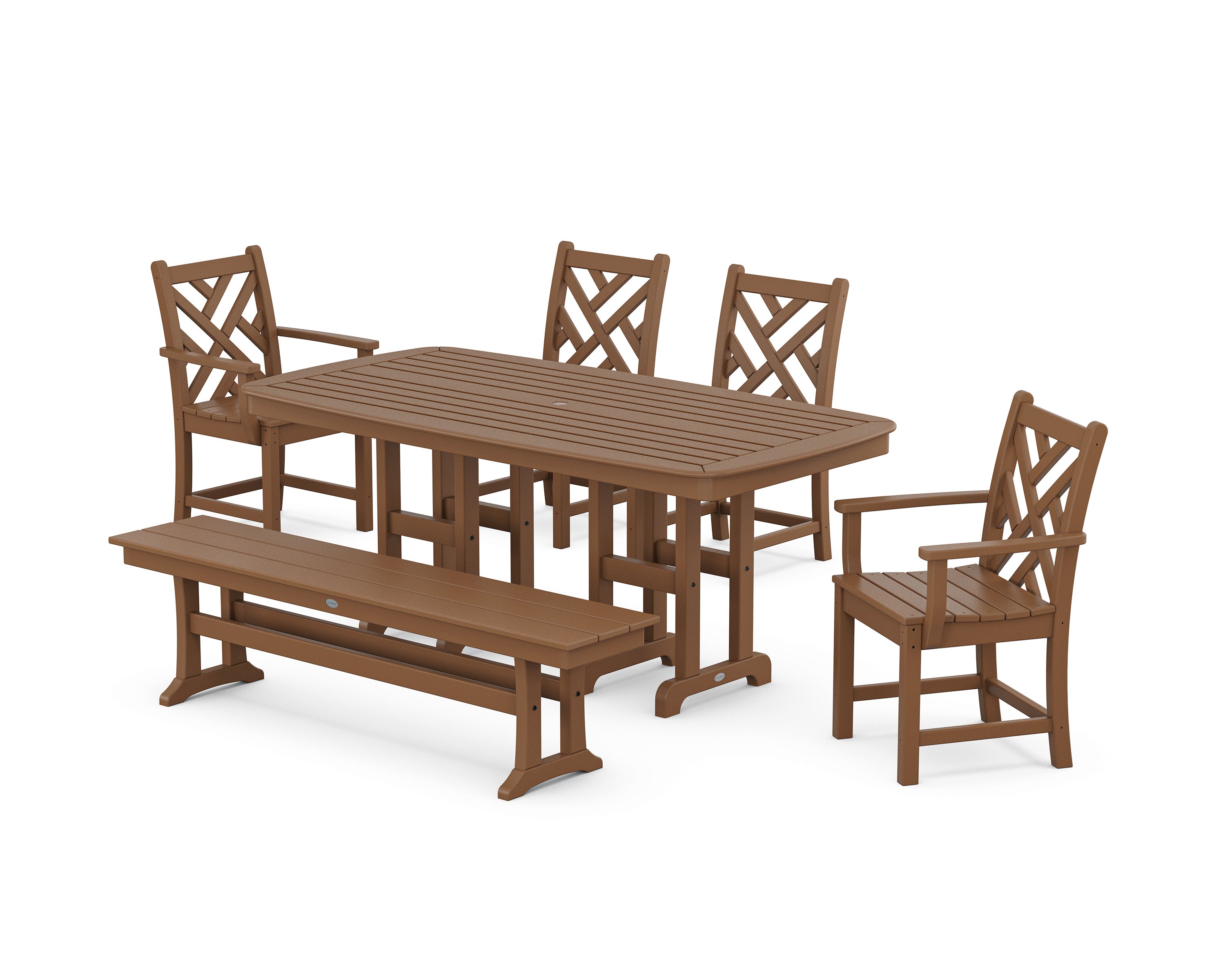 Chippendale 6-Piece Dining Set with Bench in Teak