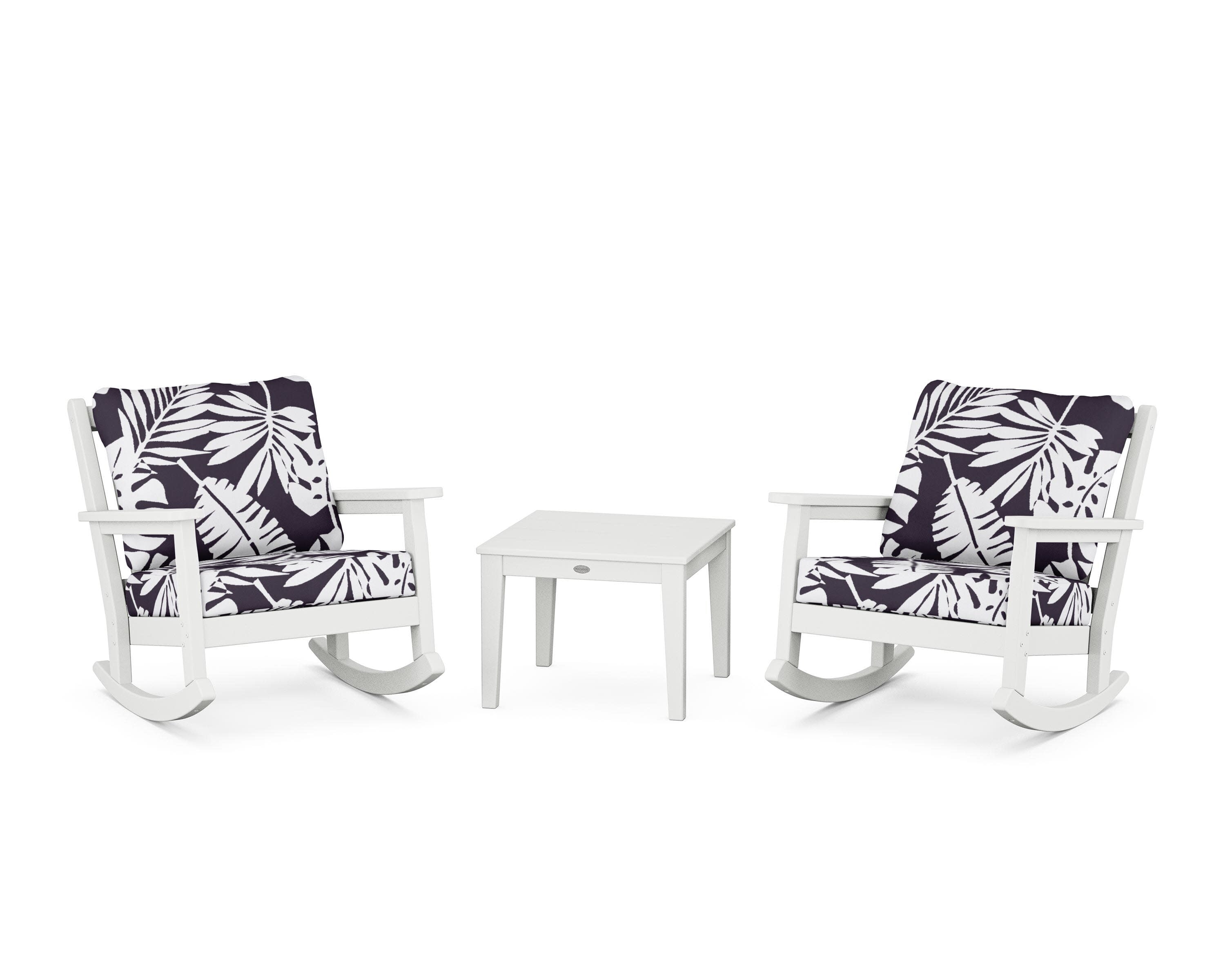 Chippendale 3-Piece Deep Seating Rocker Set in White / Leaf Navy