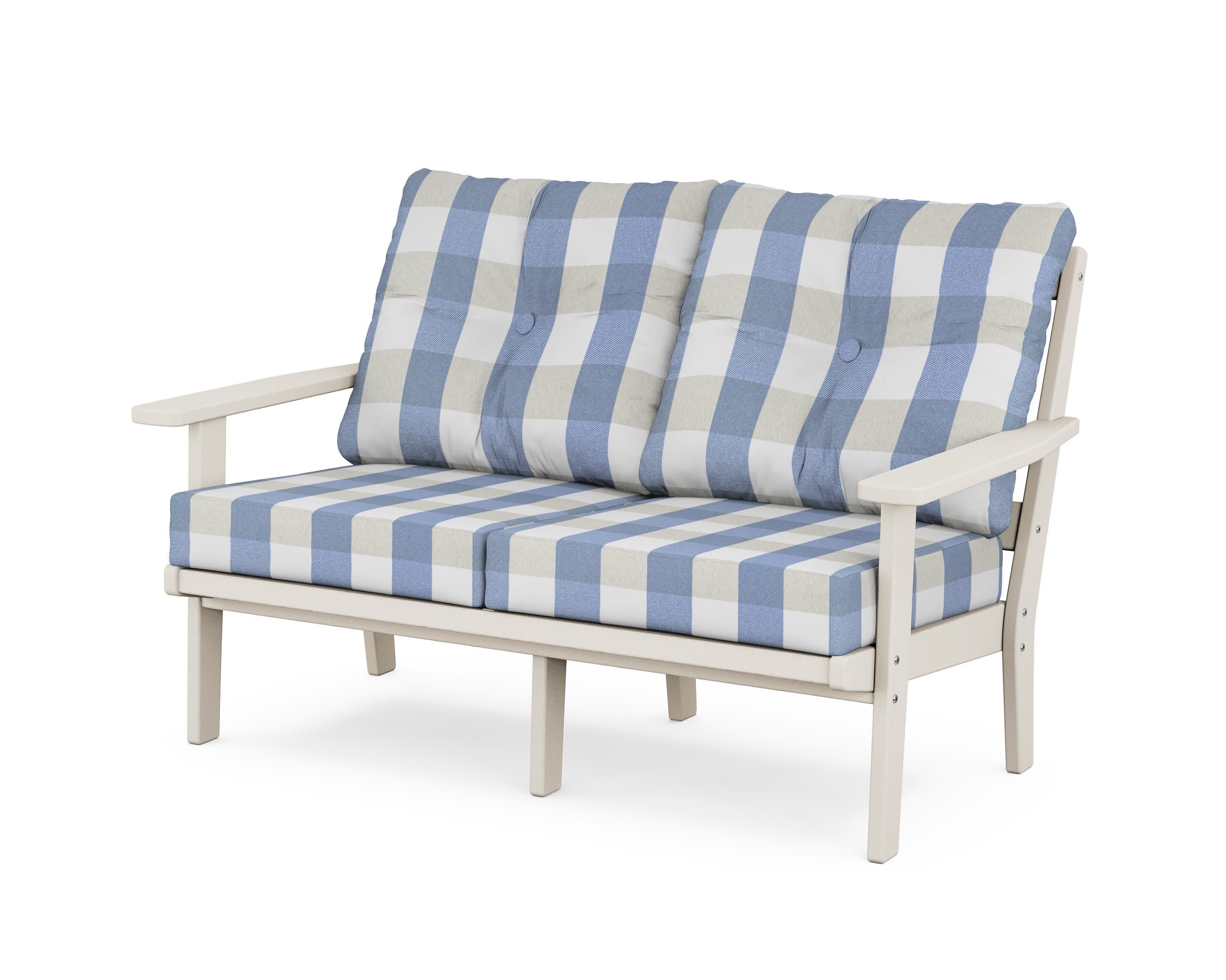 Oxford Deep SeatingLoveseat in Sand / Buffalo Plaid Sky Blue