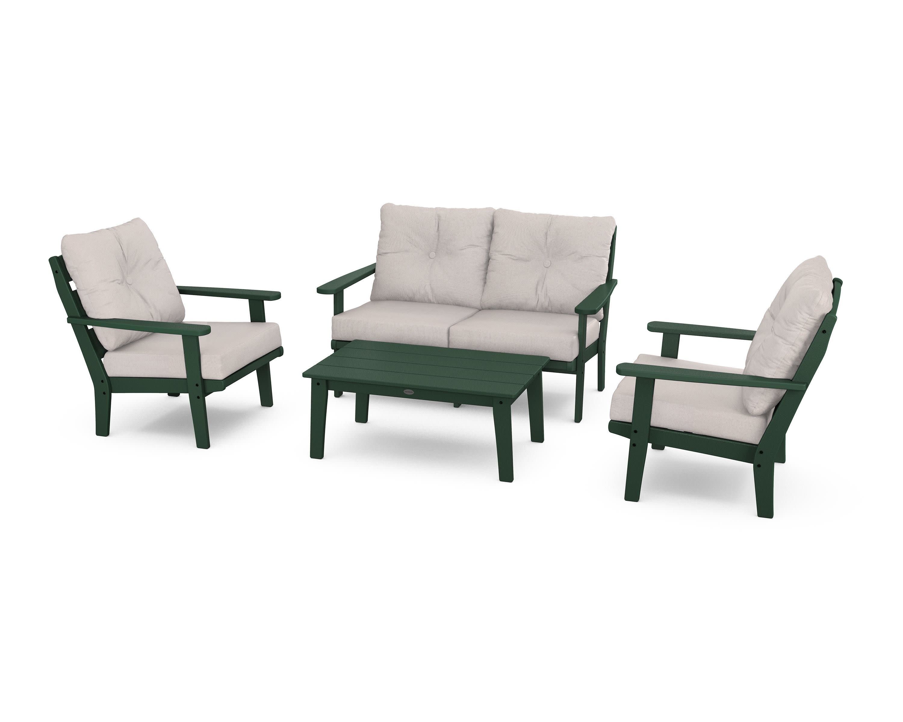 Lakeside 4-Piece Deep Seating Set in Green / Dune Burlap