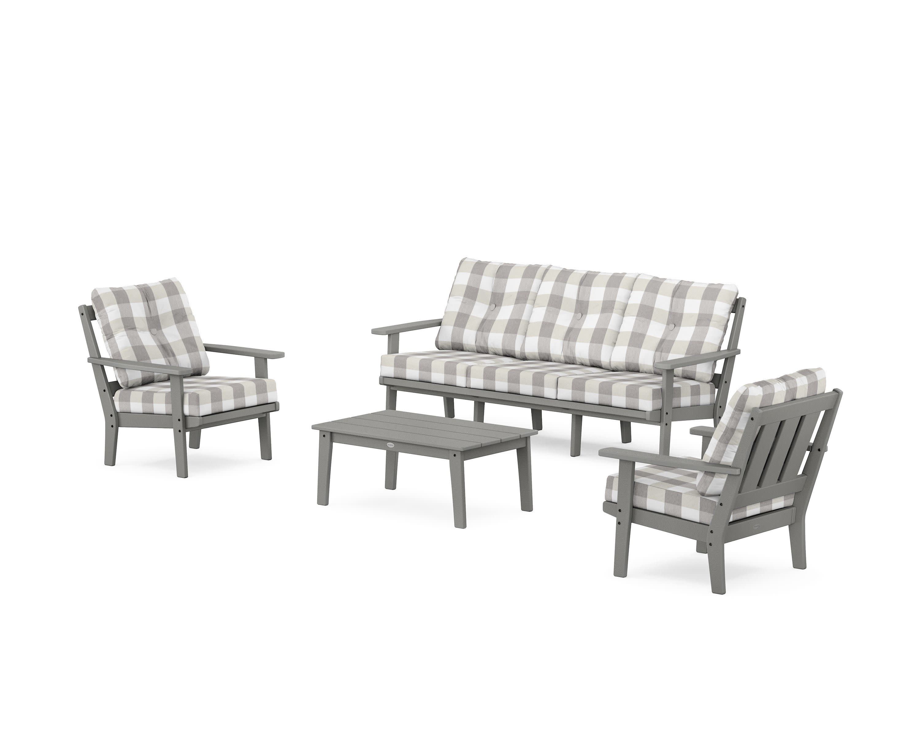 Oxford 4-Piece Deep Seating Set with Sofa in Slate Grey / Buffalo Plaid Grey Mist