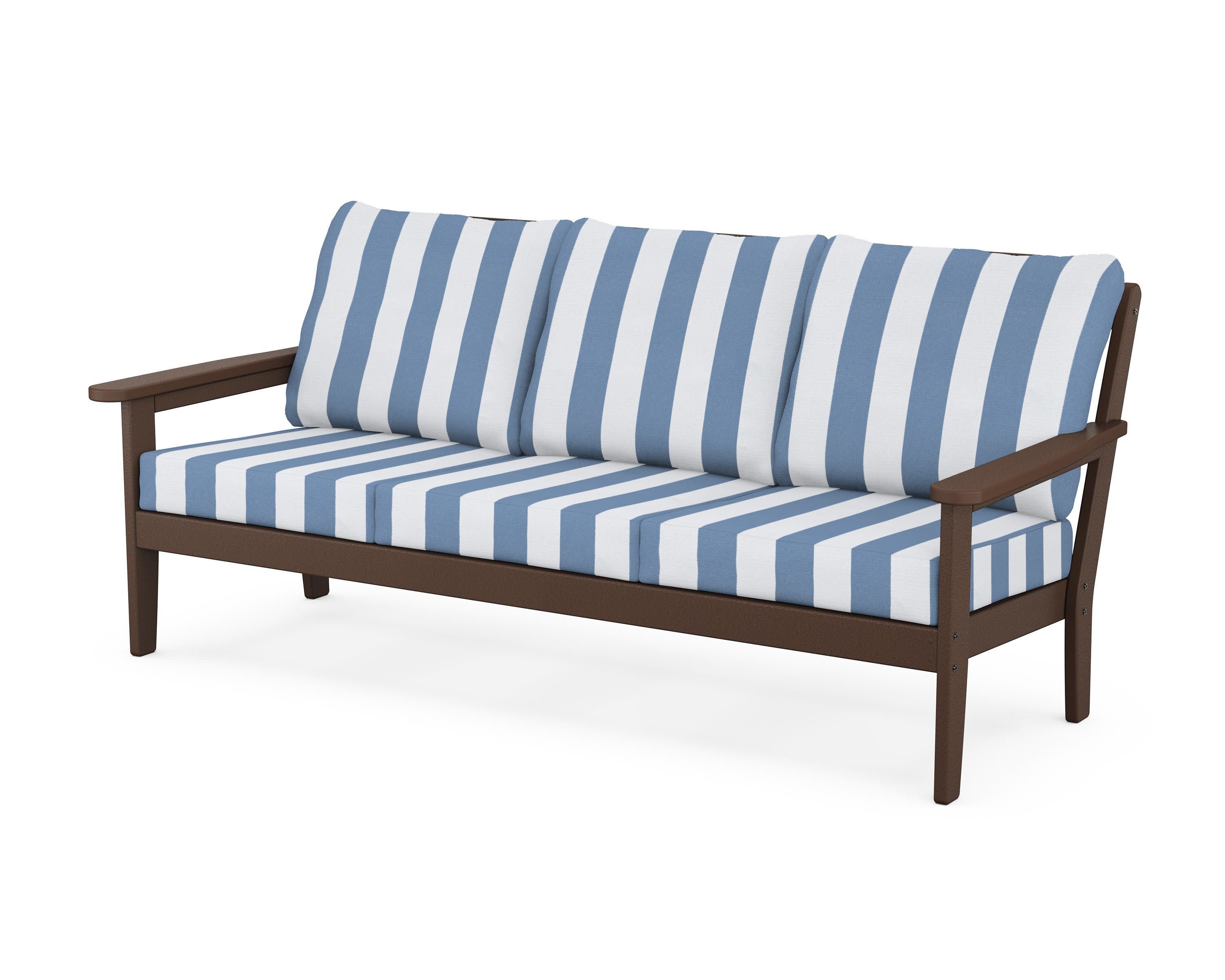 Cottage Deep Seating Sofa in Mahogany / Cabana Stripe Sky Blue