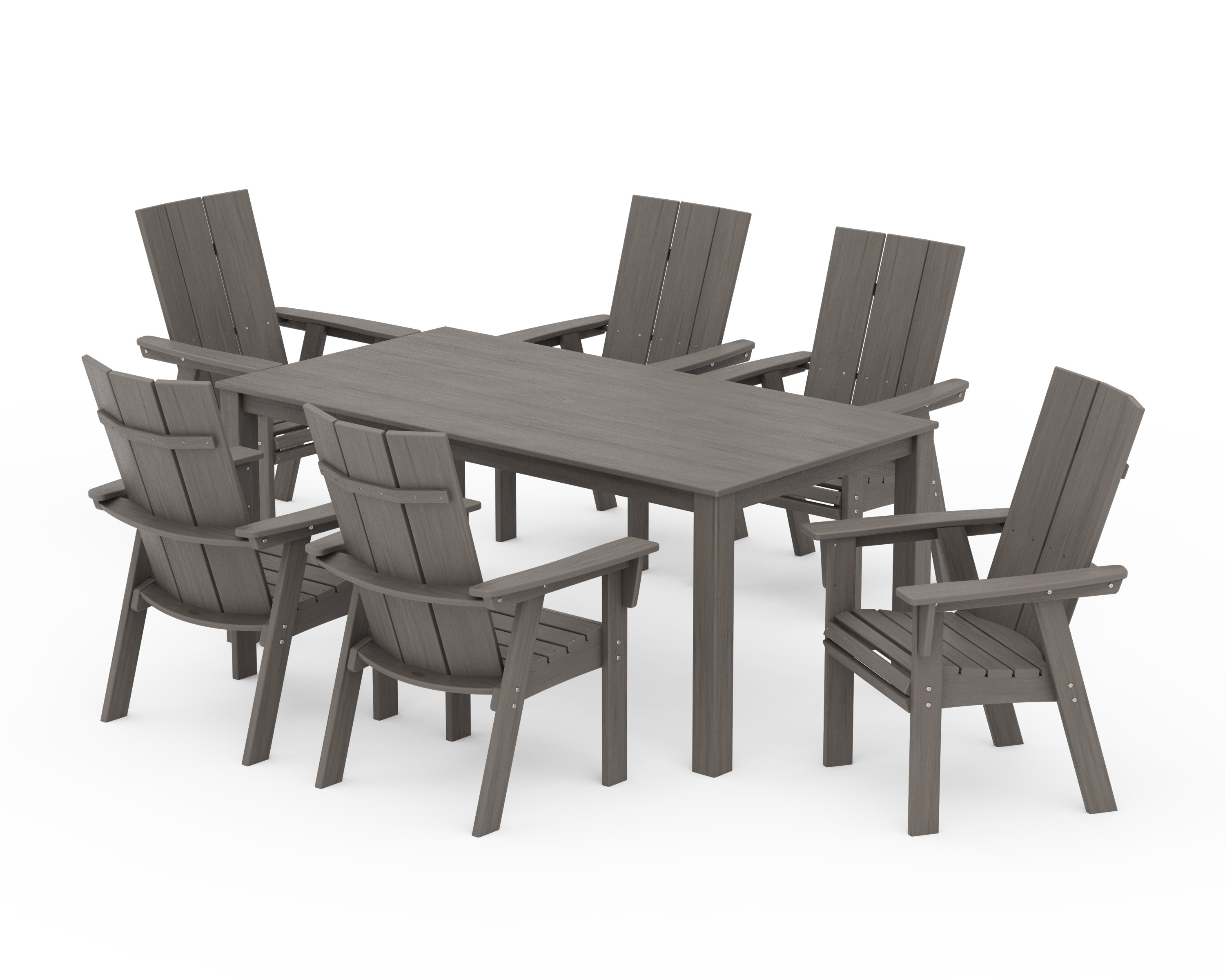 Modern Curveback Adirondack 7-Piece Parsons Dining Set in Driftwood