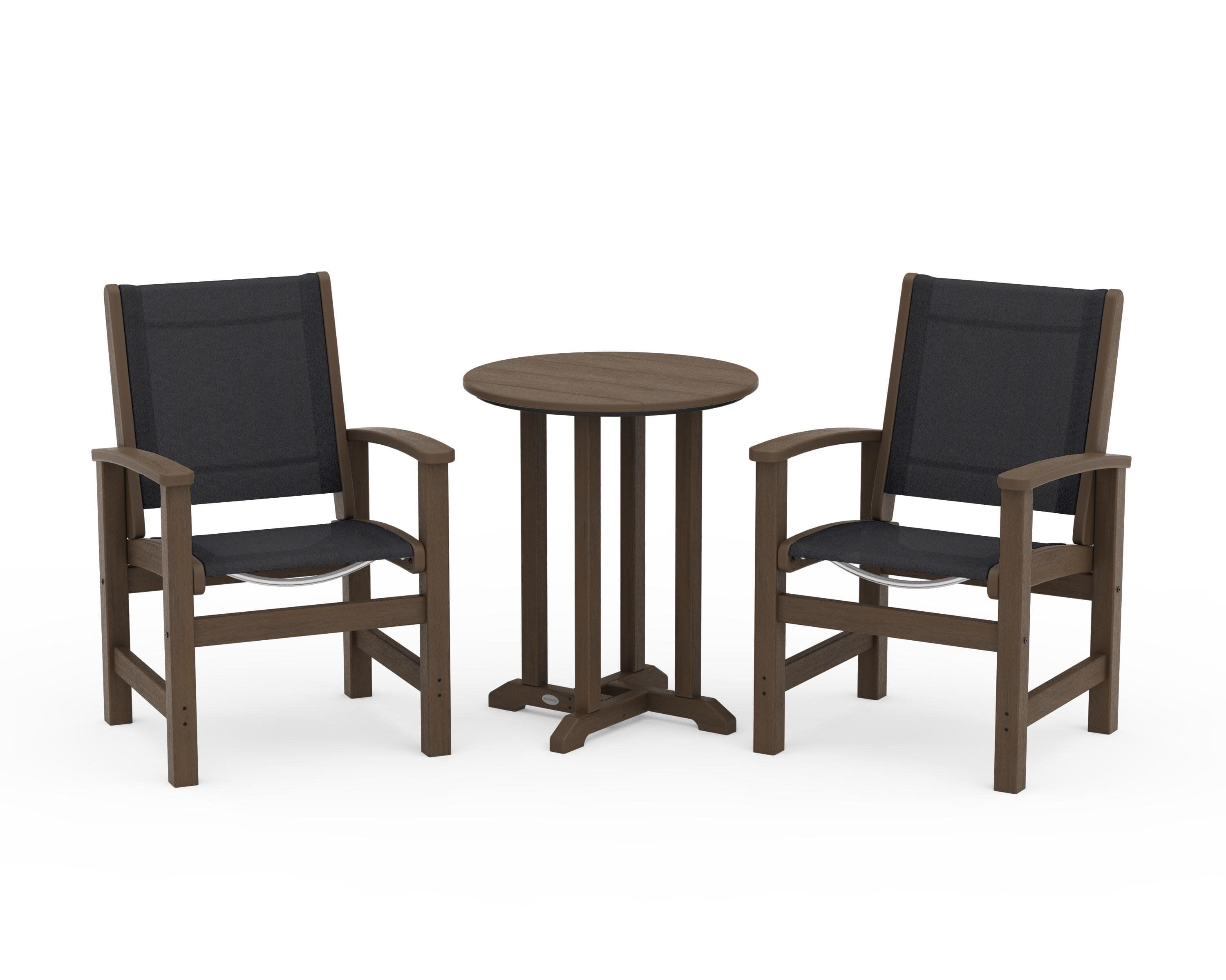 Coastal 3-Piece Round Bistro Dining Set in Kona / Black Sling