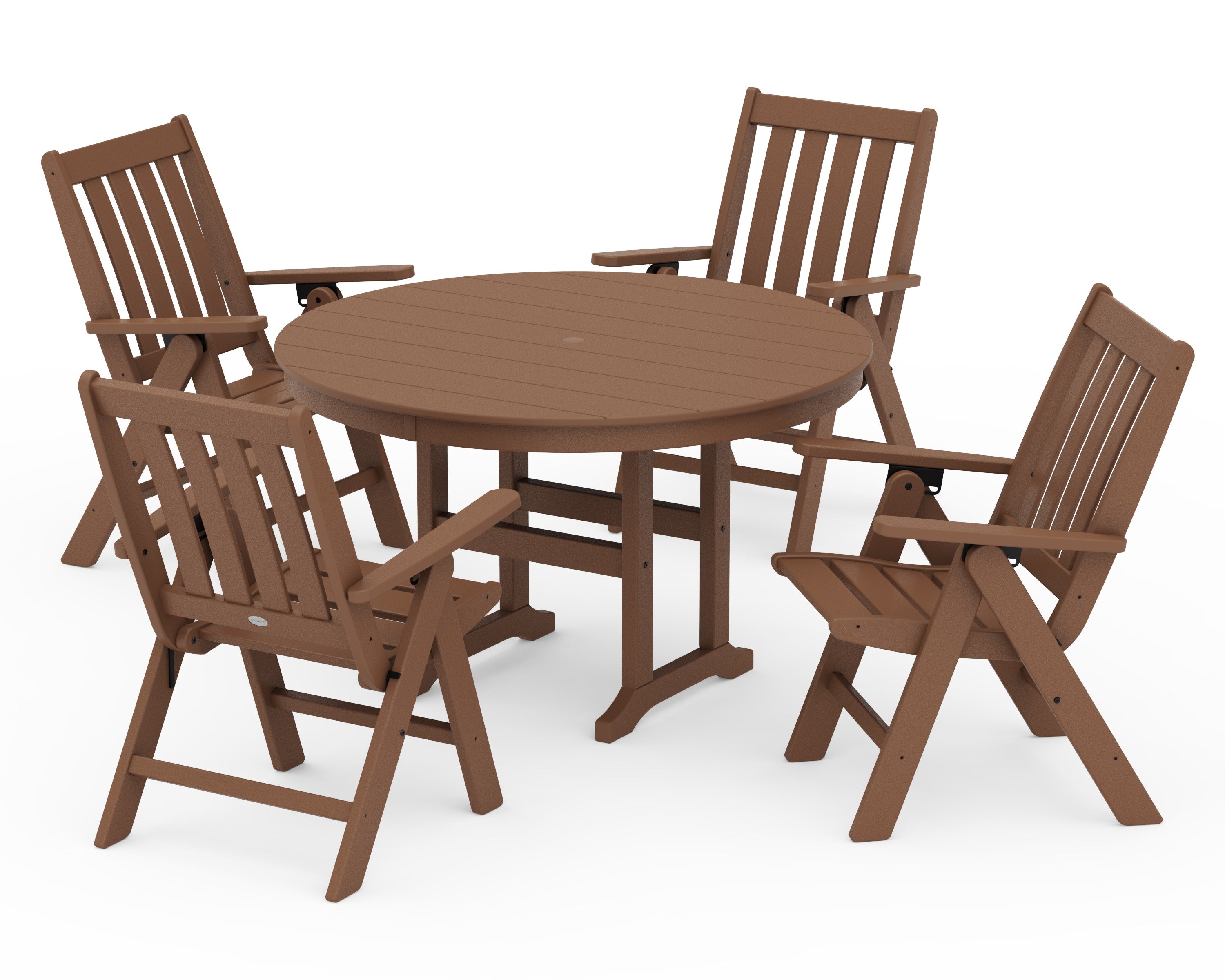 Vineyard Folding Chair 5-Piece Round Farmhouse Dining Set in Teak