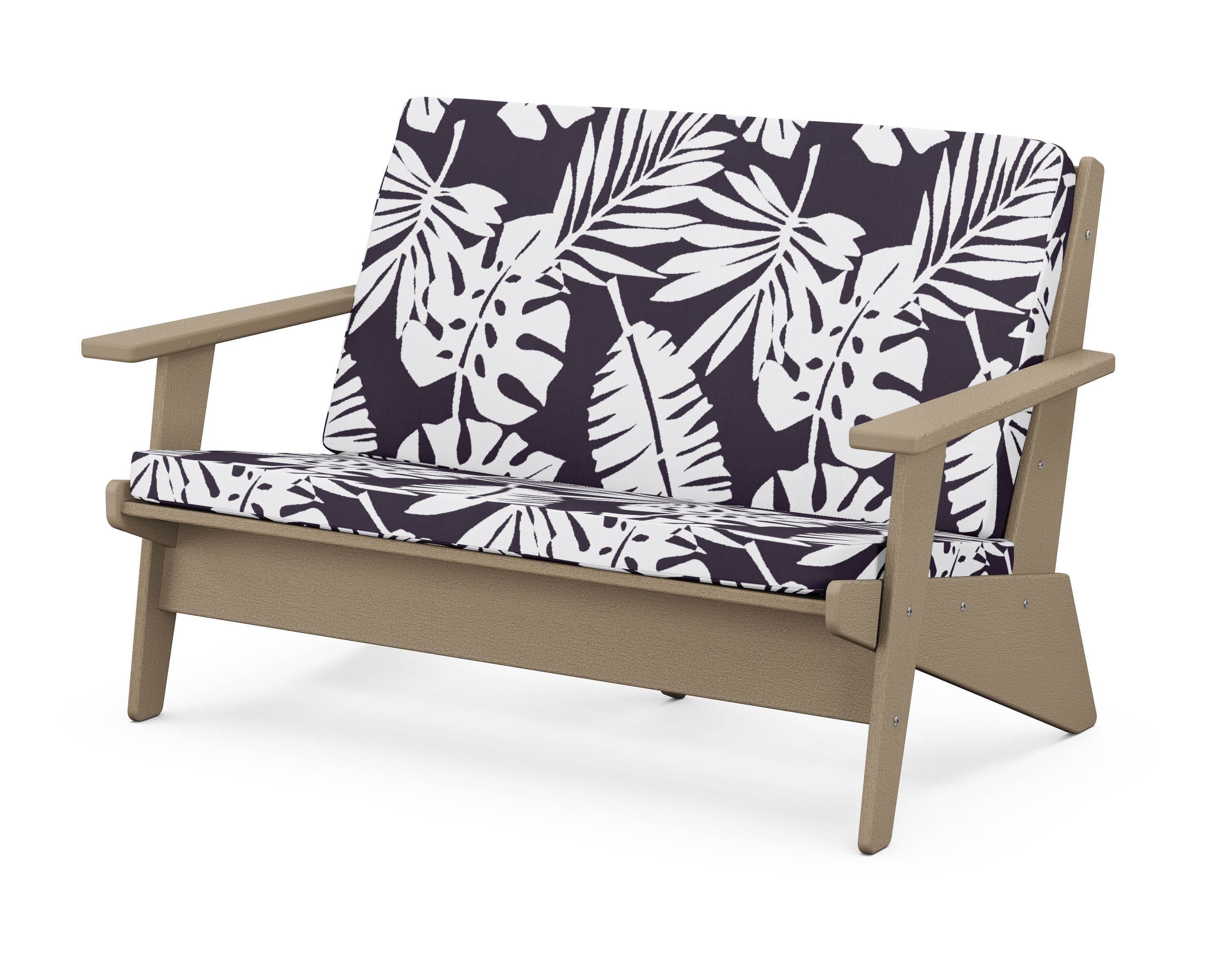 Riviera Modern Lounge Loveseat in Vintage Sahara / Leaf Navy