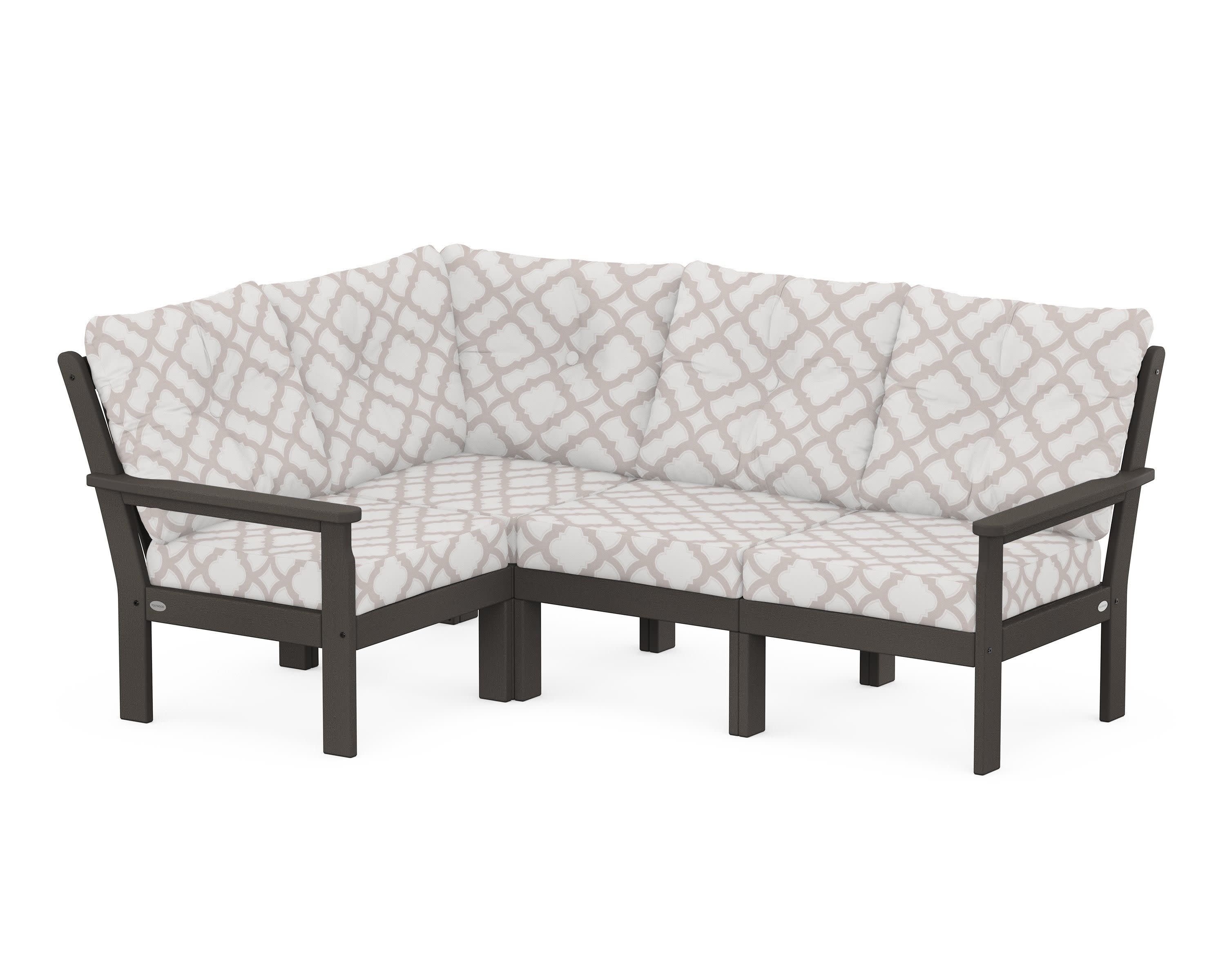 Vineyard 4-Piece Sectional in Vintage Coffee / Trellis Dune Burlap