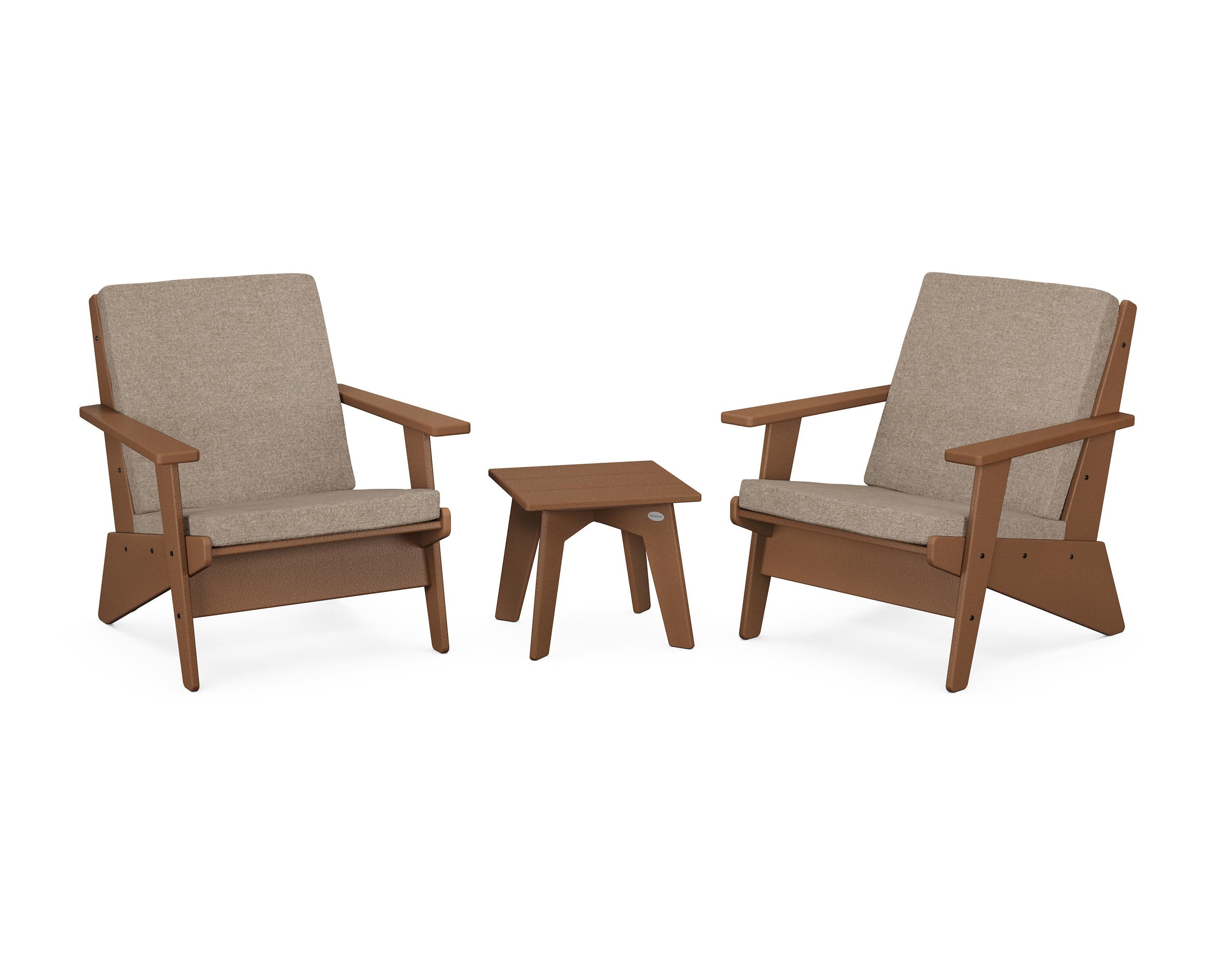 Riviera Modern Lounge 3-Piece Set in Teak / Spiced Burlap