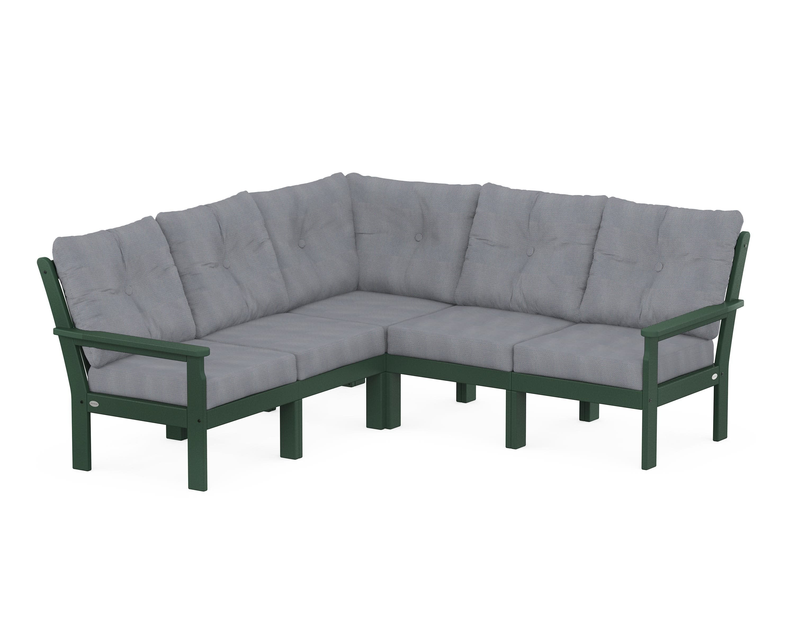 Vineyard 5-Piece Sectional in Green / Lattice Sky Blue
