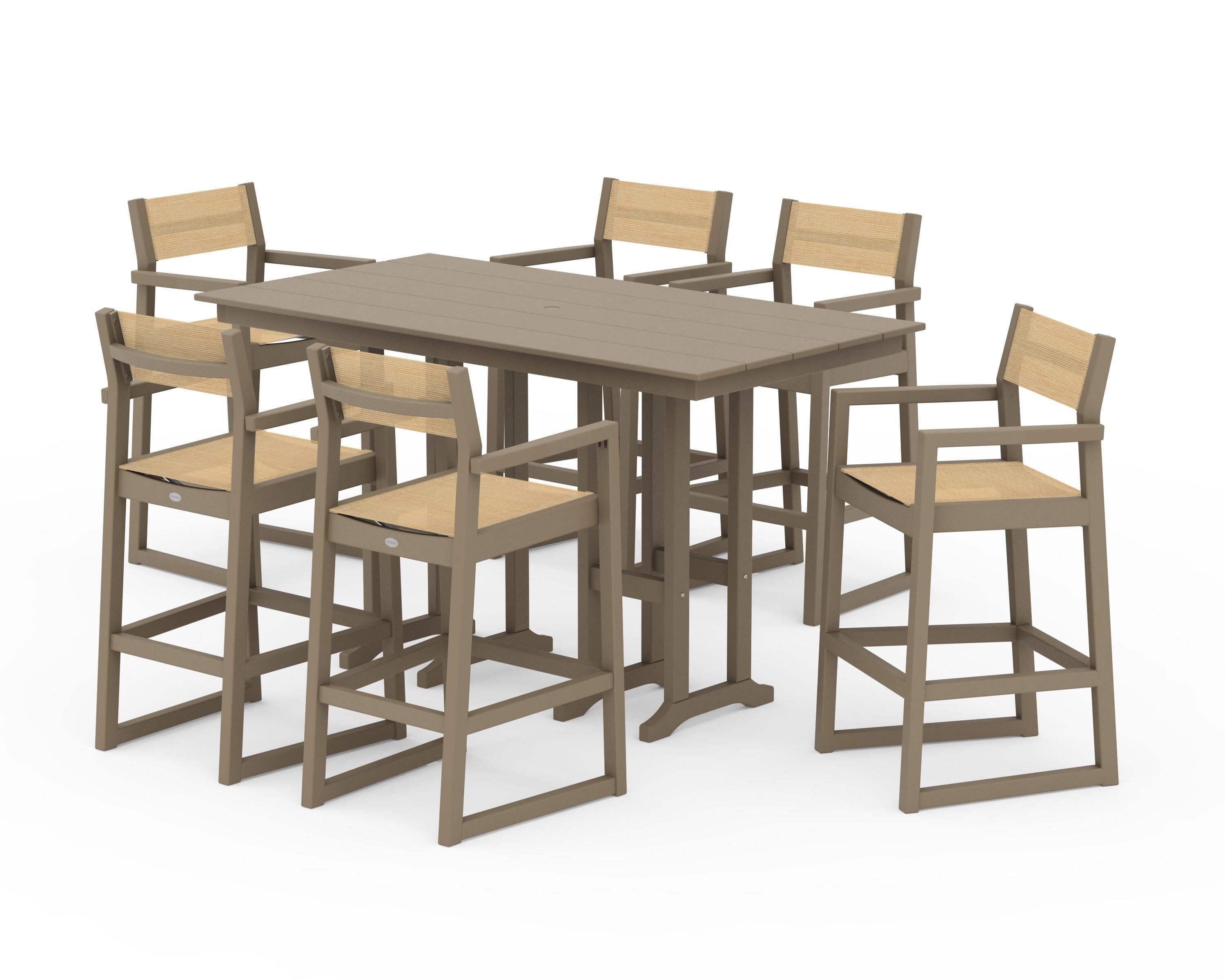 EDGE Sling Arm Chair 7-Piece Farmhouse Bar Set in Vintage Sahara / Dupioni Apricot Sling