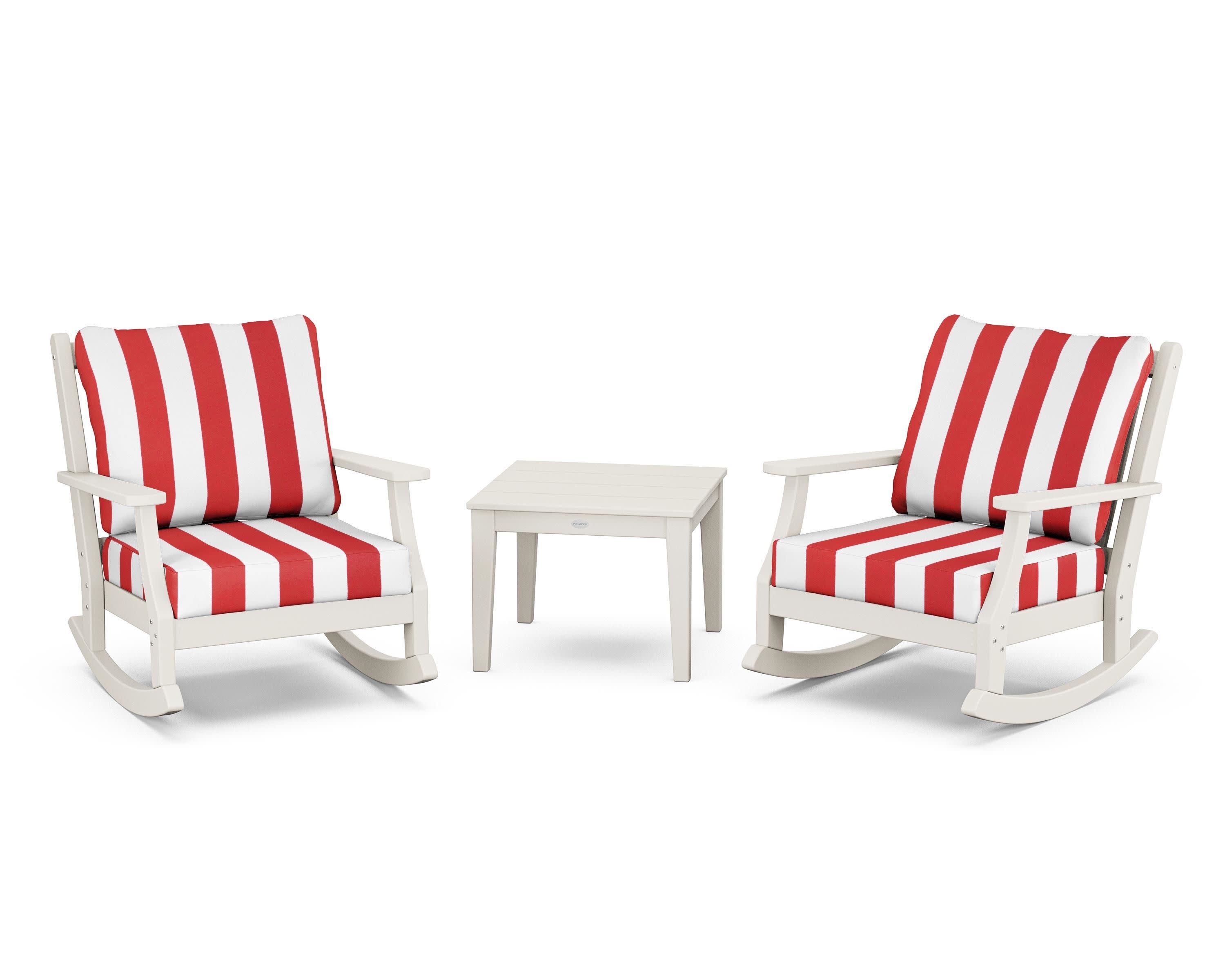 Wovendale 3-Piece Deep Seating Rocker Set in Sand / Cabana Stripe Crimson