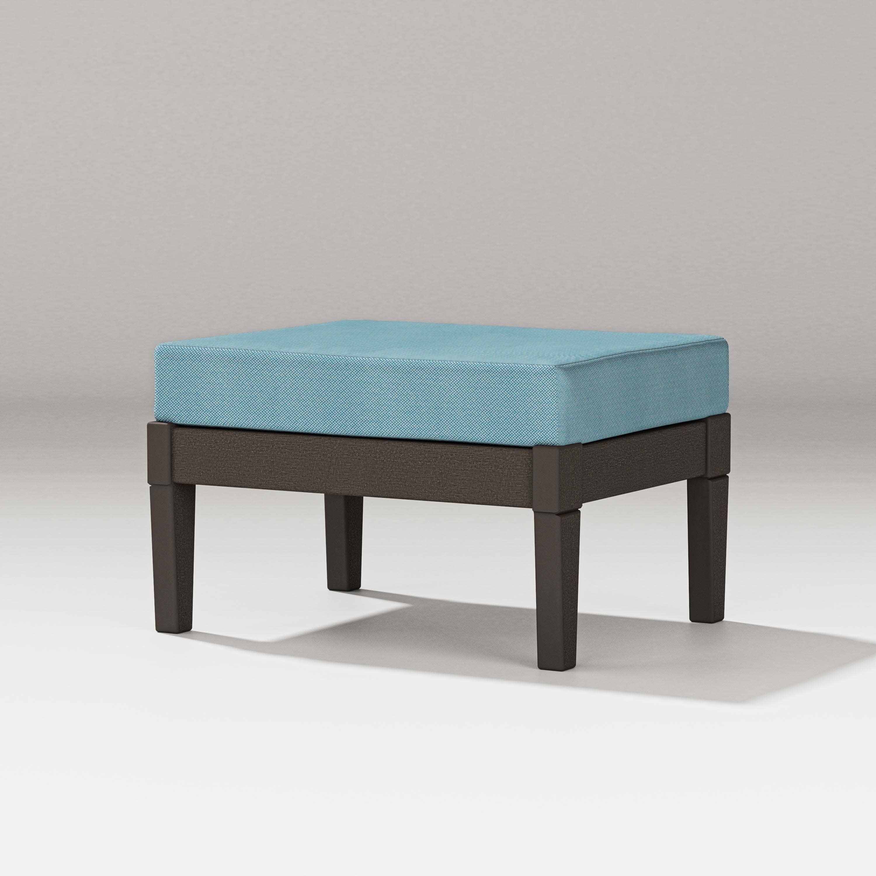 Estate Lounge Ottoman in Vintage Coffee / Lattice Sky Blue