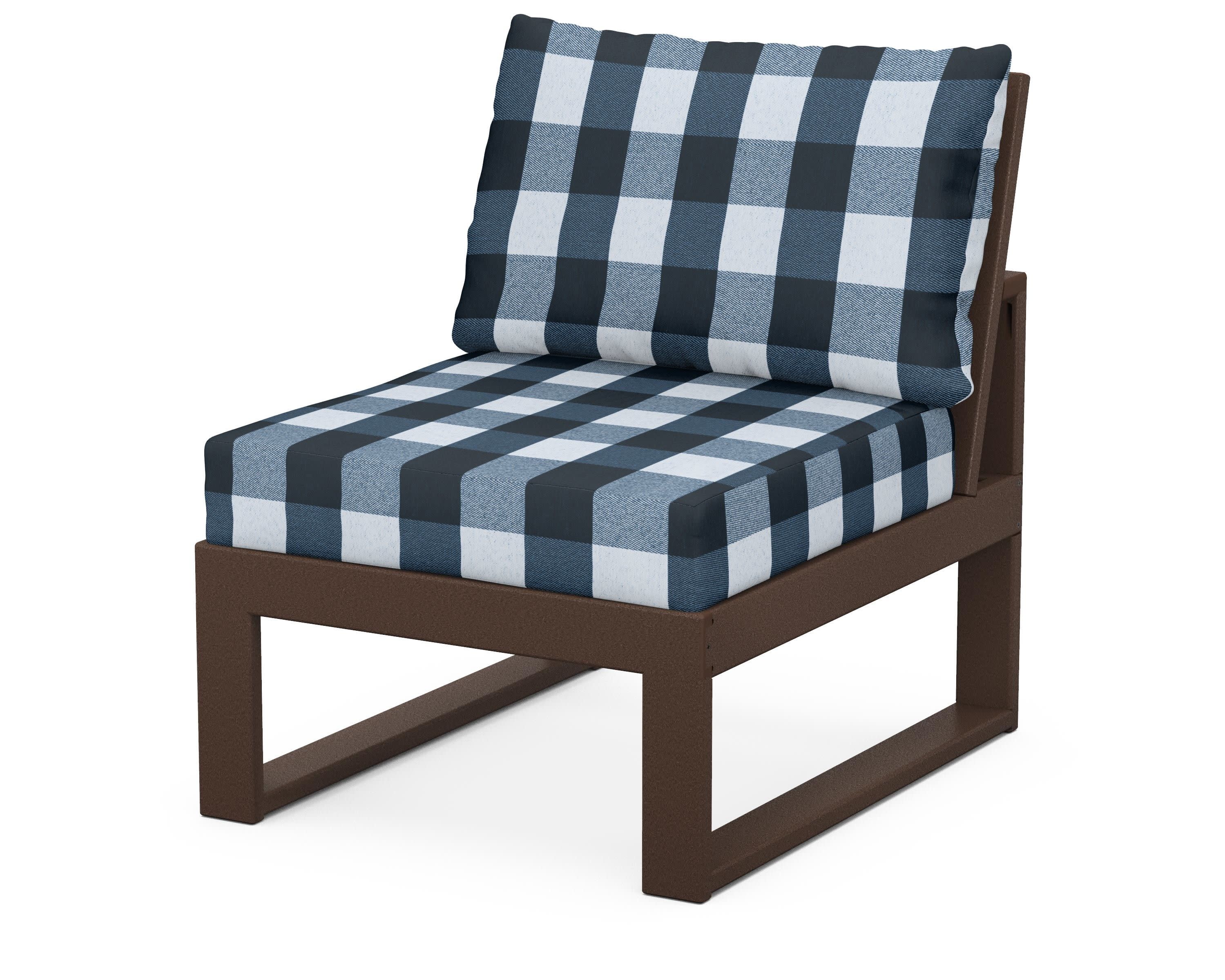 Modular Armless Chair in Mahogany / Buffalo Plaid Marine Indigo