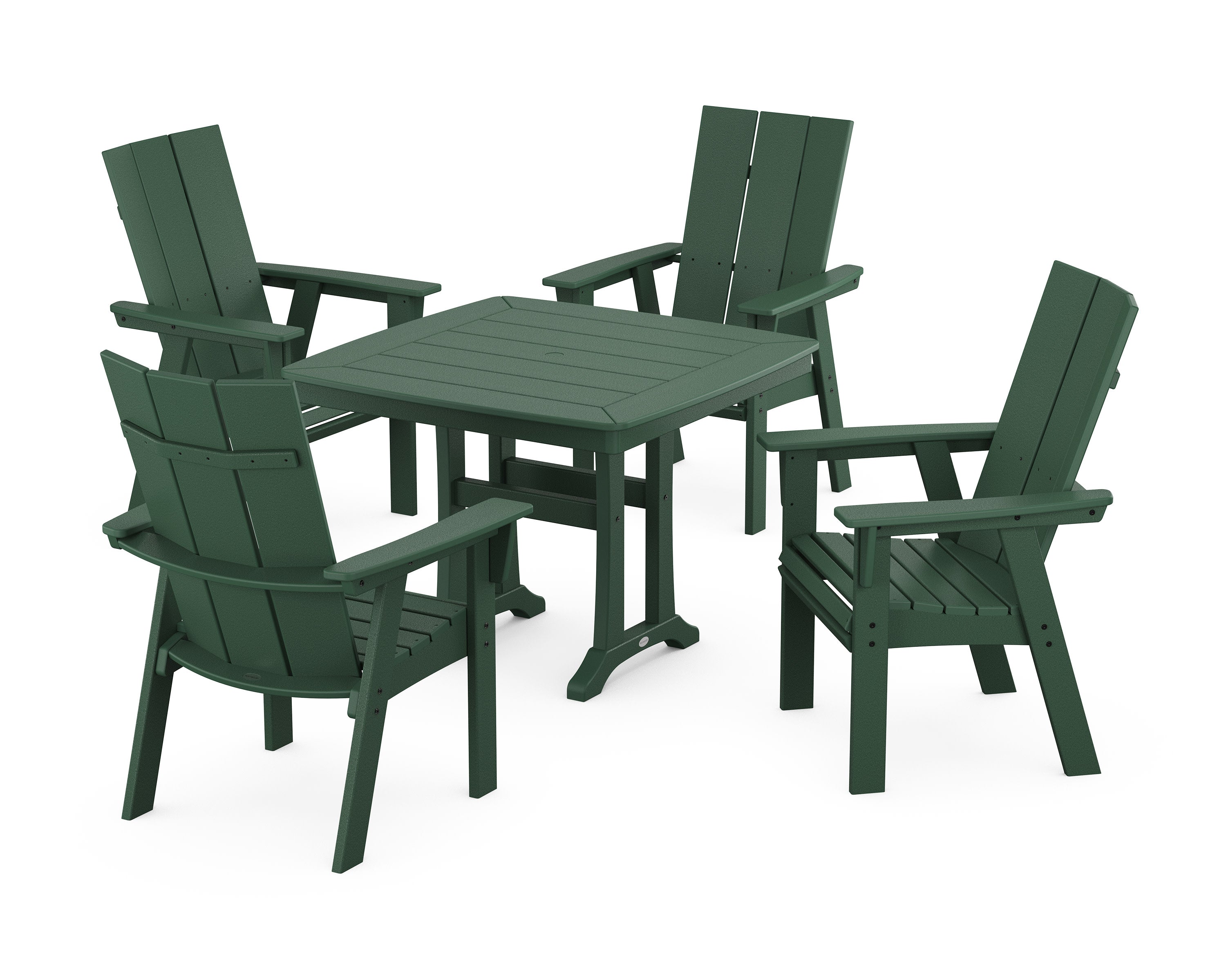 Modern Adirondack 5-Piece Dining Set with Trestle Legs in Green
