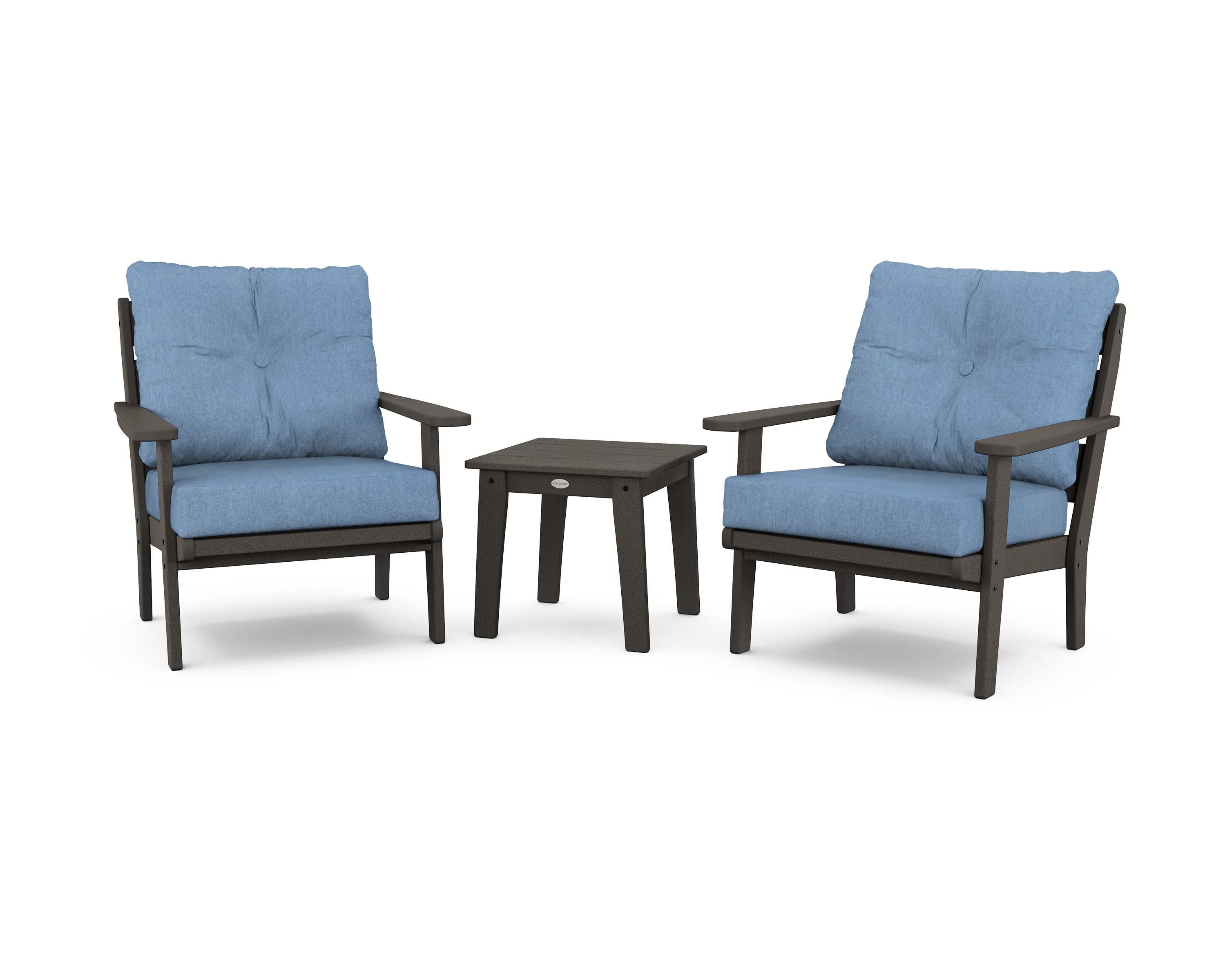 Lakeside 3-Piece Deep Seating Chair Set in Vintage Coffee / Sky Blue