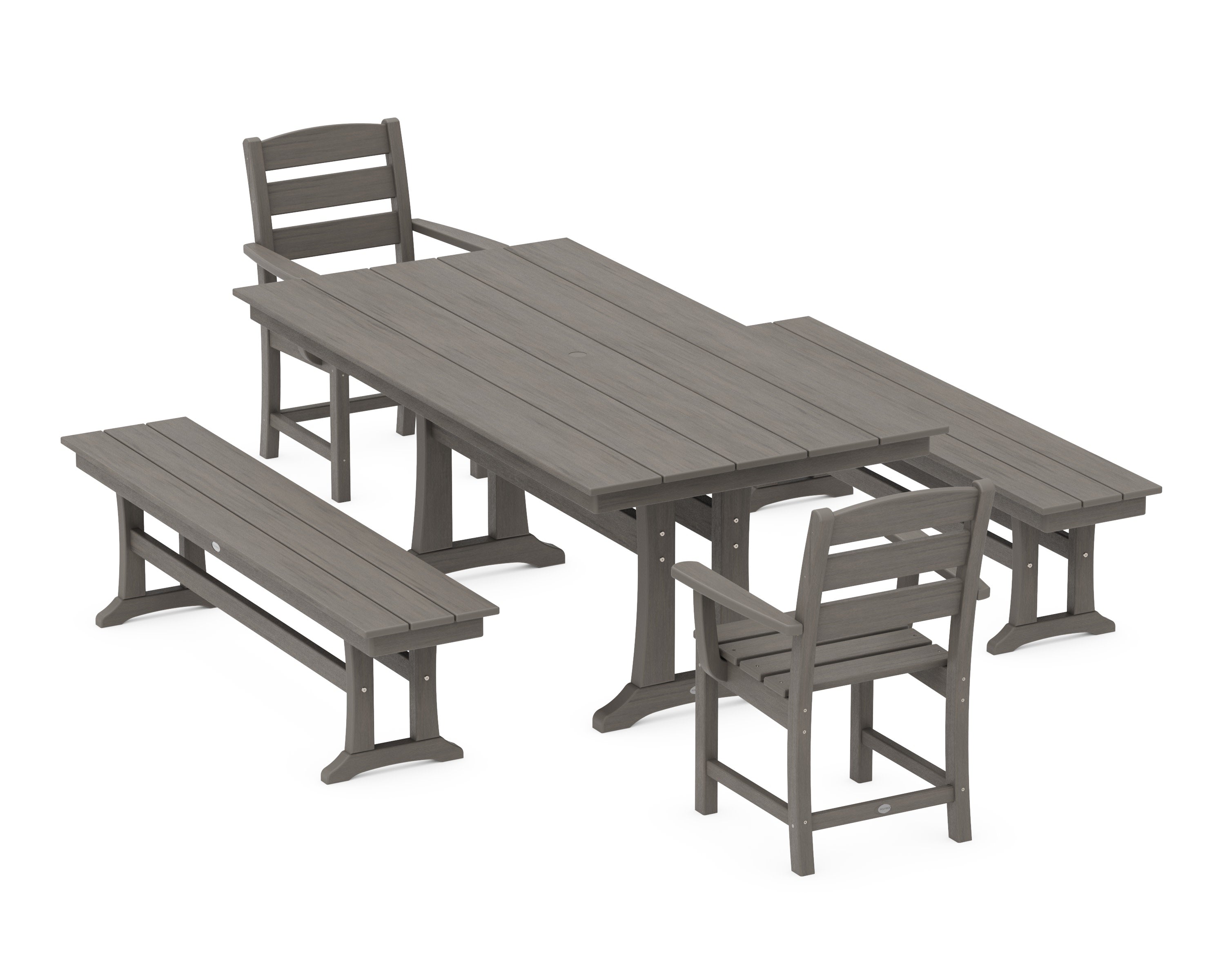 Lakeside 5-Piece Farmhouse Dining Set With Trestle Legs in Driftwood