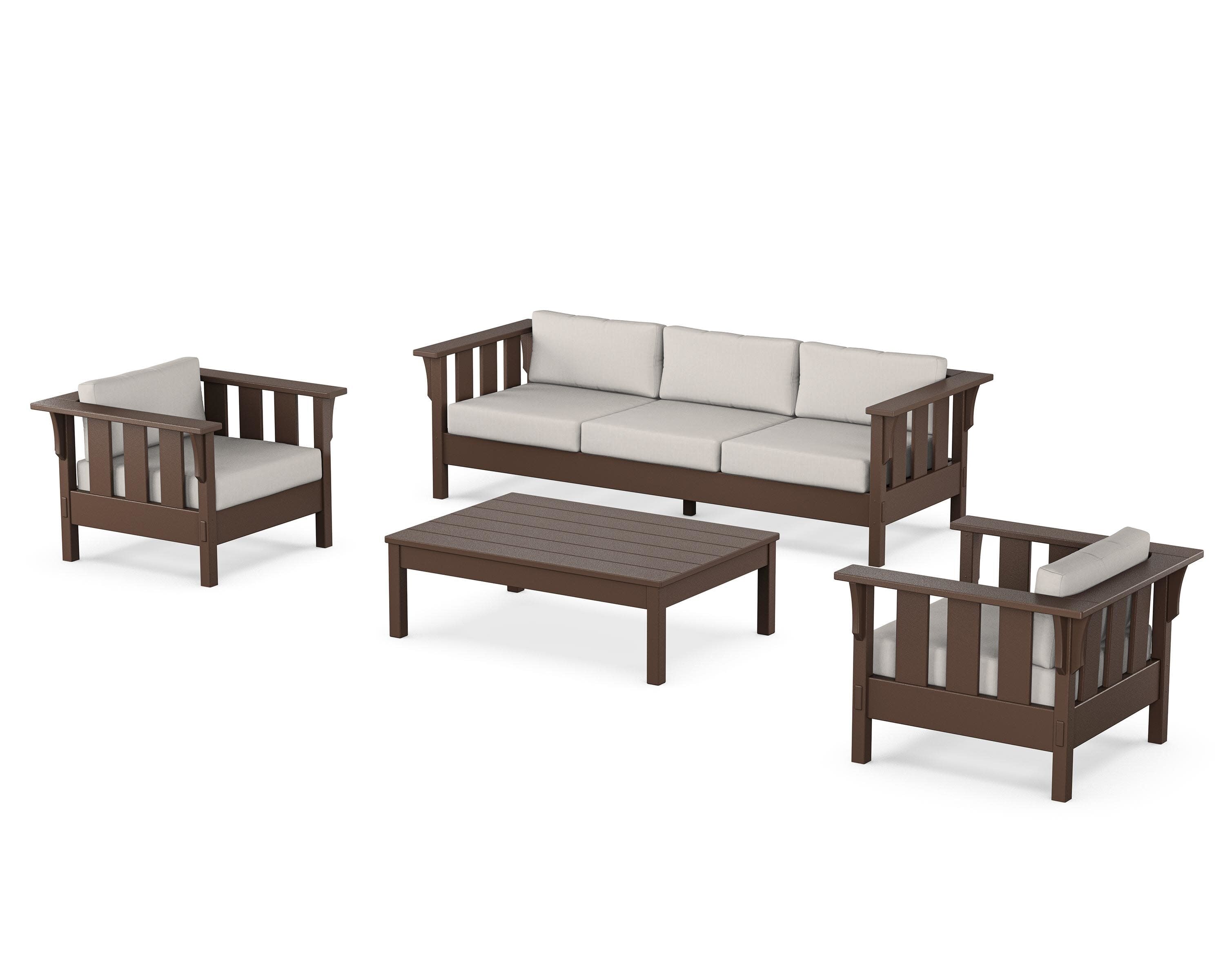 Acadia 4-Piece Deep Seating Set with Sofa in Mahogany / Cast Ash
