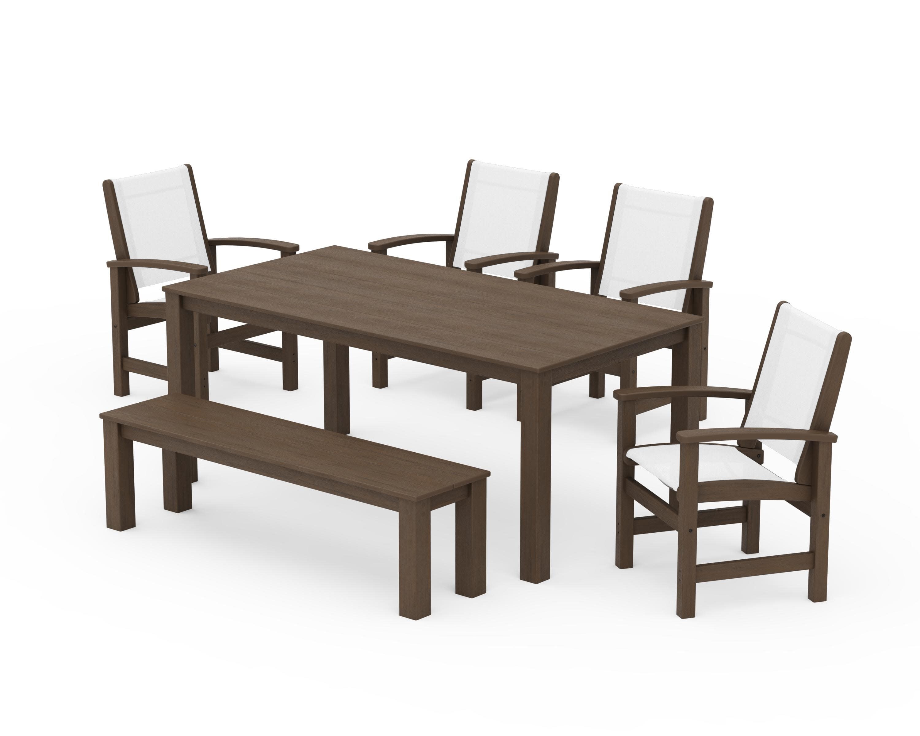 Coastal 6-Piece Parsons Dining Set with Bench in Kona / White Sling