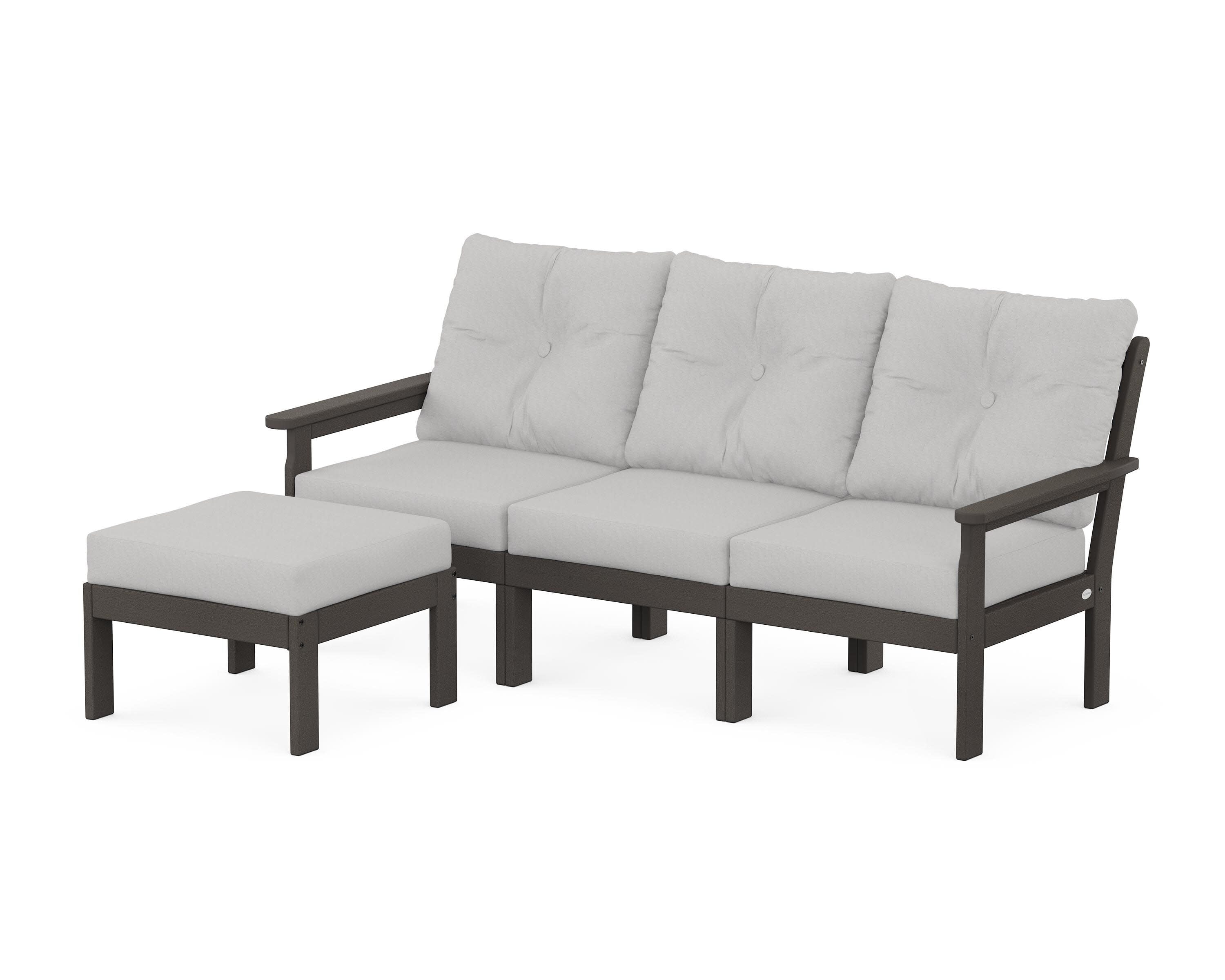 Vineyard 4-Piece Sectional with Ottoman in Vintage Coffee / Diamond in the Rough