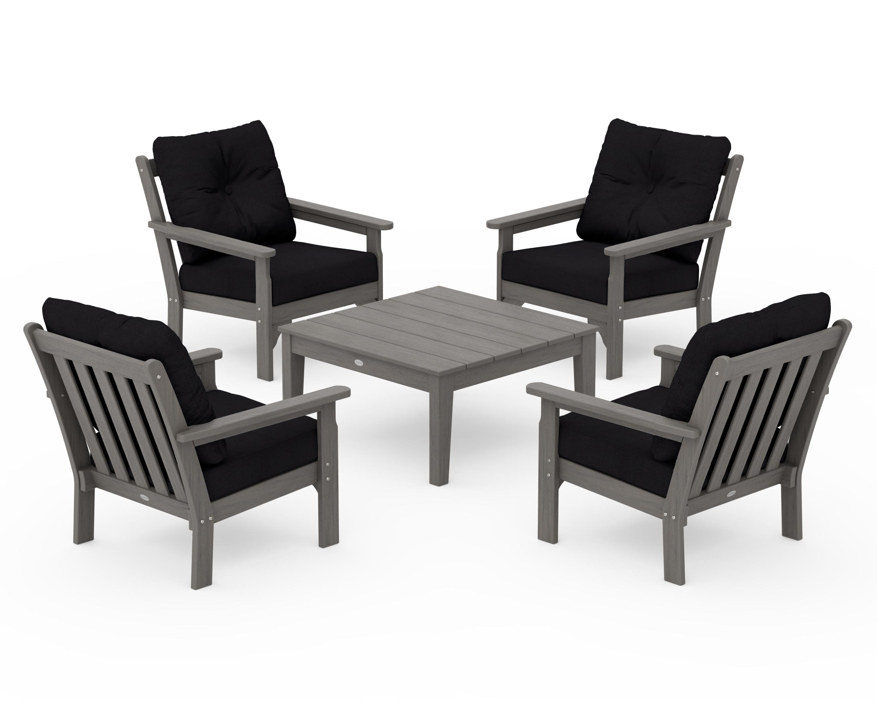 Vineyard 5-Piece Deep Seating Conversation Set in Driftwood / Midnight Linen