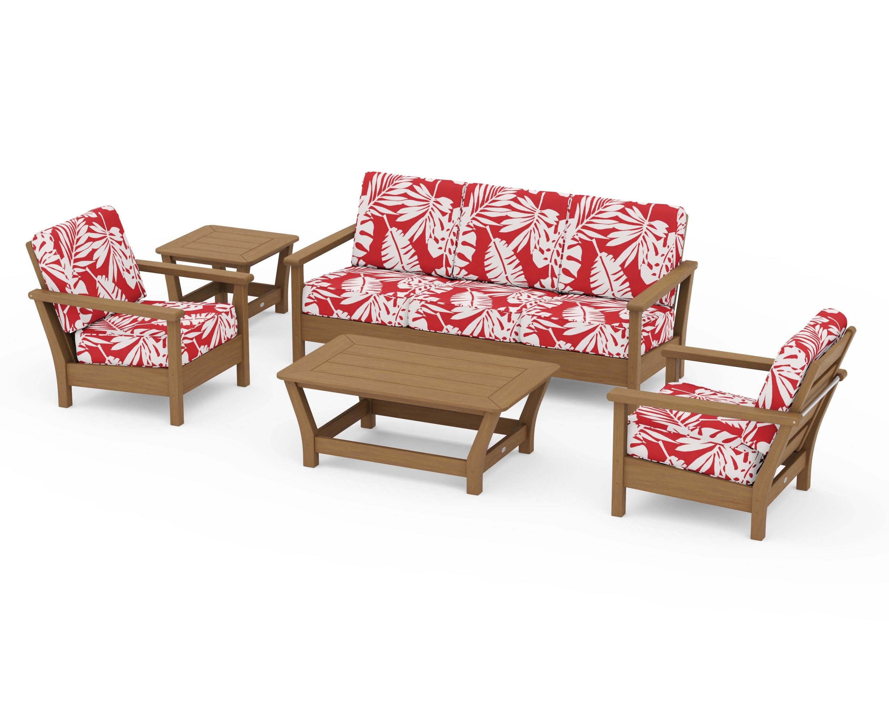 Harbour 5-Piece Deep Seating Set in Natural / Leaf Crimson