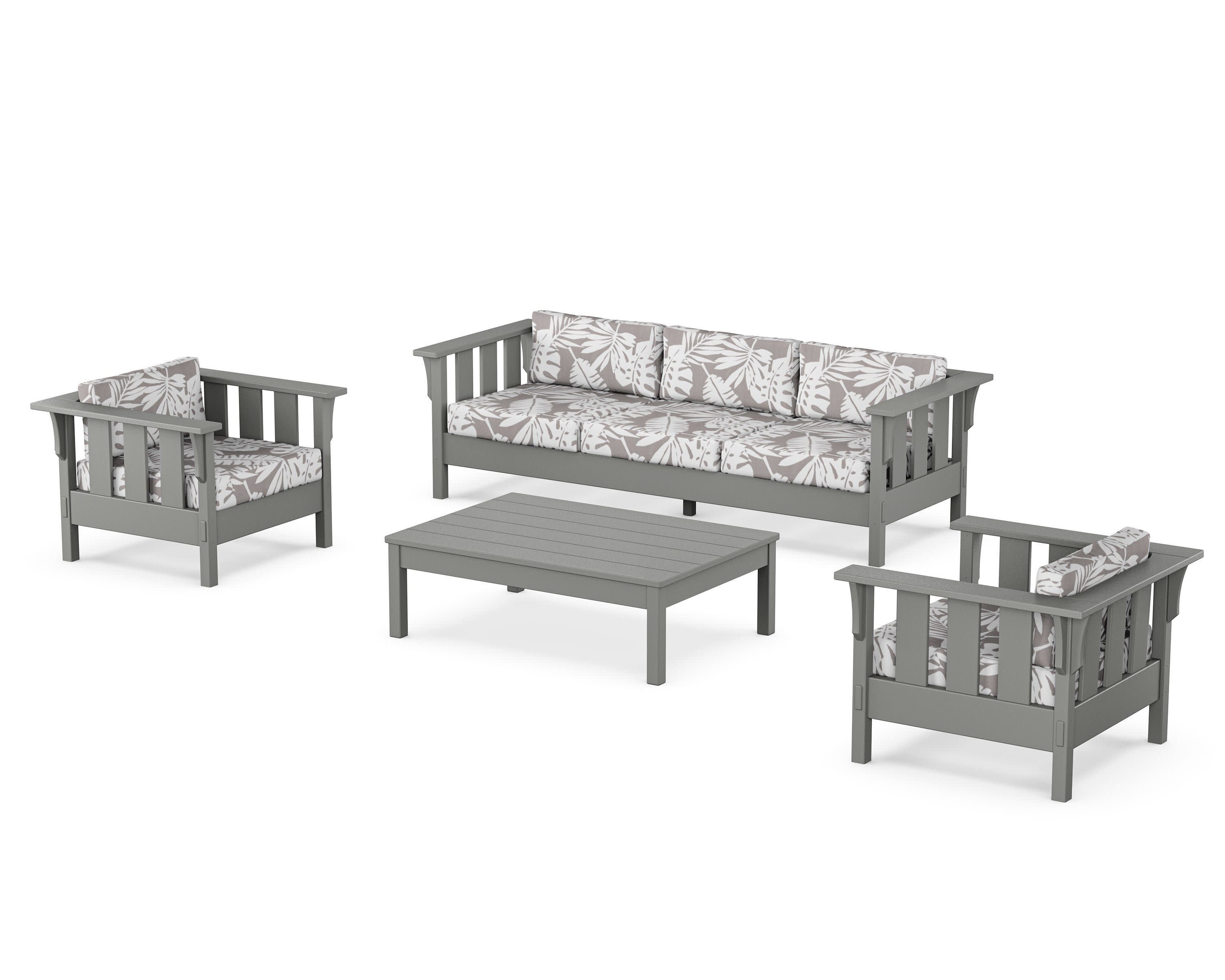Acadia 4-Piece Deep Seating Set with Sofa in Slate Grey / Leaf Grey Mist