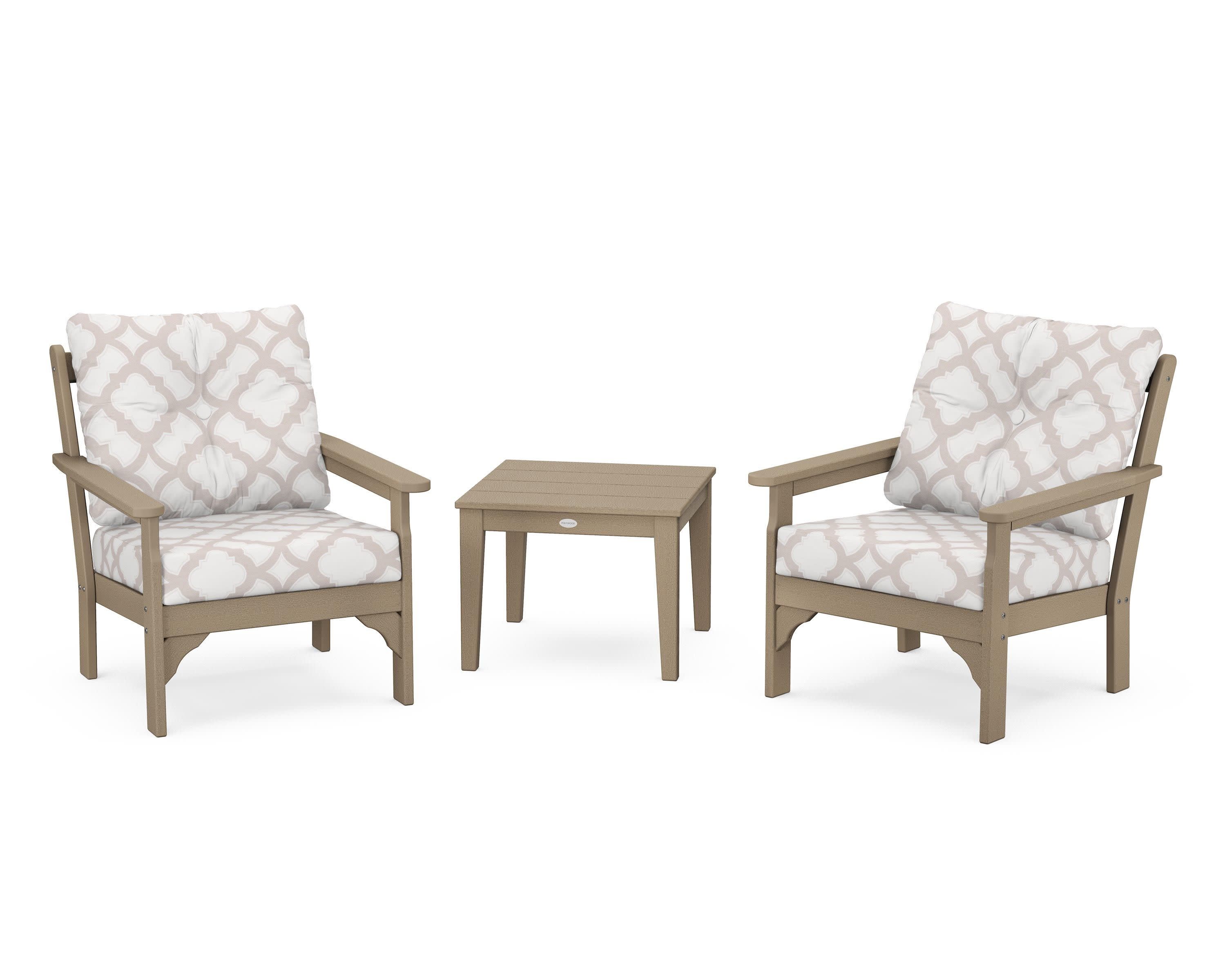 Vineyard 3-Piece Deep Seating Set in Vintage Sahara / Trellis Dune Burlap