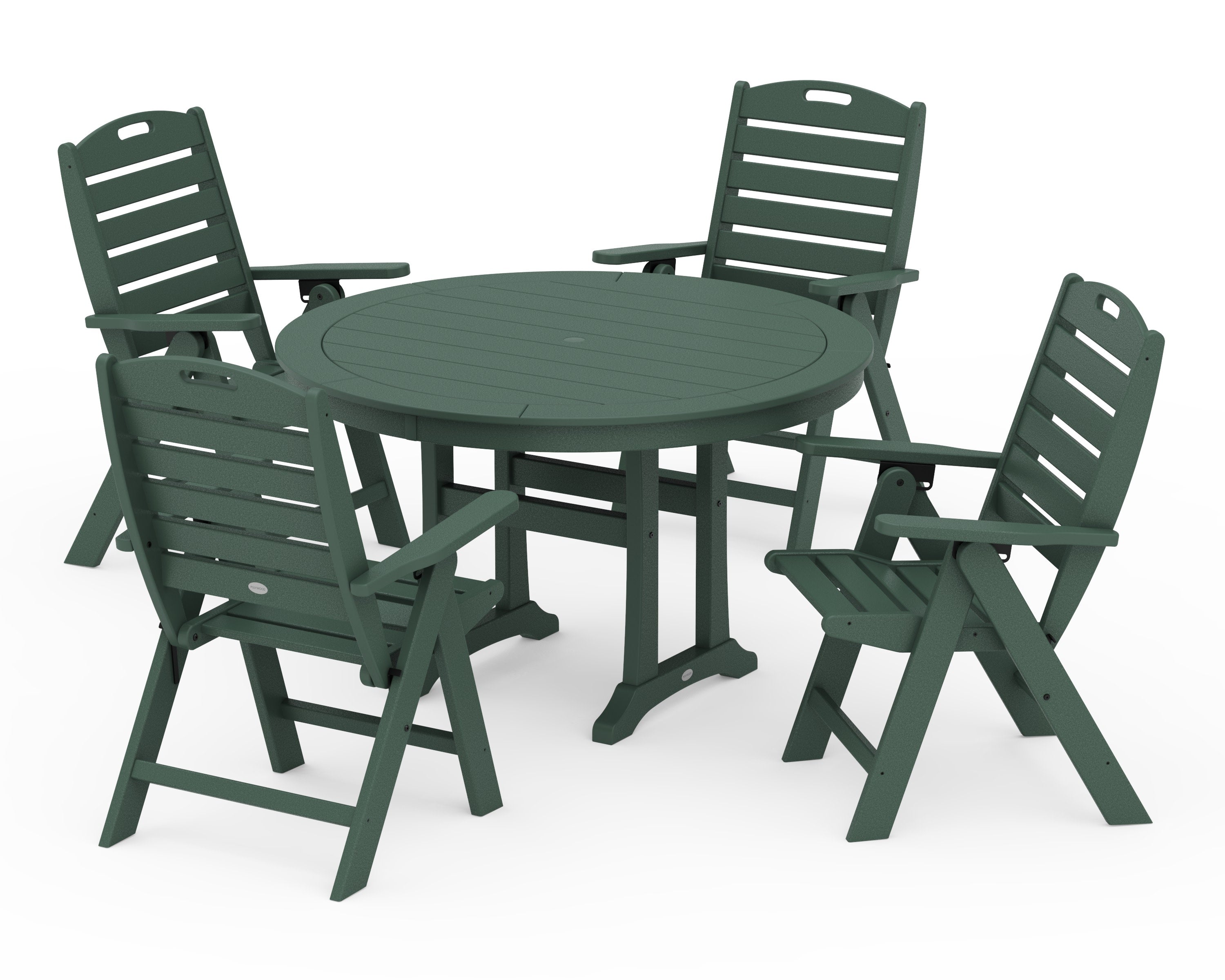 Nautical Highback Chair 5-Piece Round Dining Set with Trestle Legs in Green