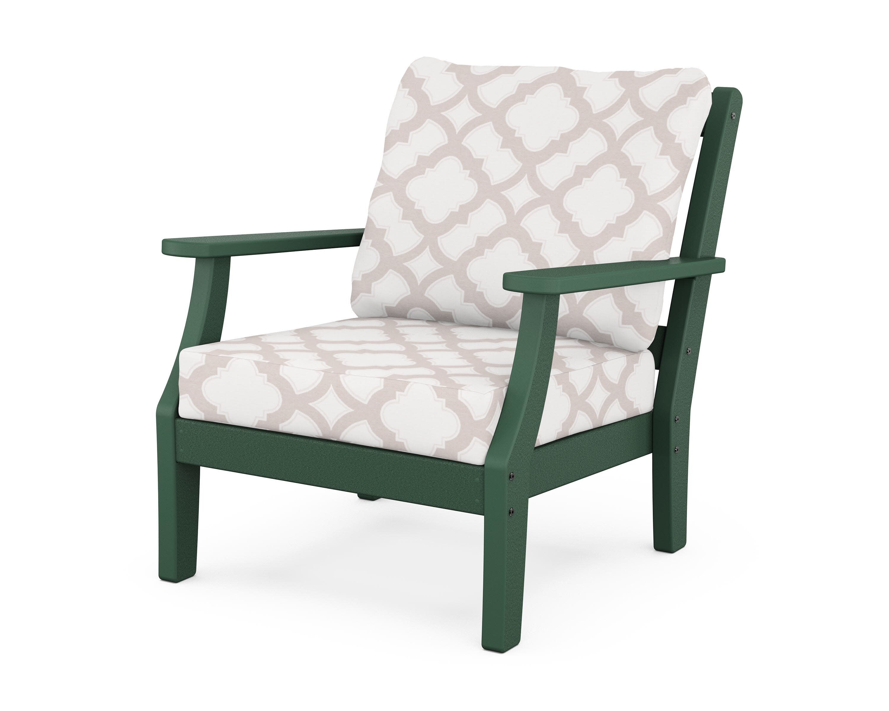 Chinoiserie Deep Seating Chair in Green / Trellis Dune Burlap