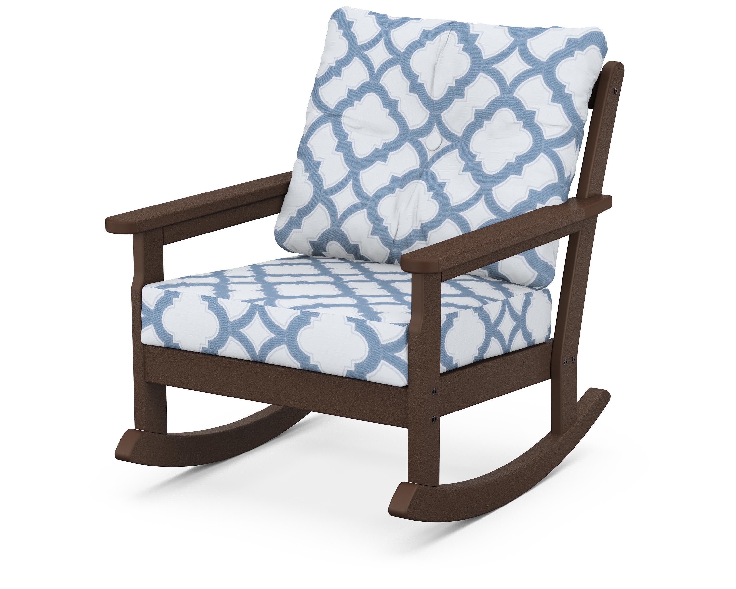 Vineyard Deep Seating Rocking Chair in Mahogany / Trellis Sky Blue