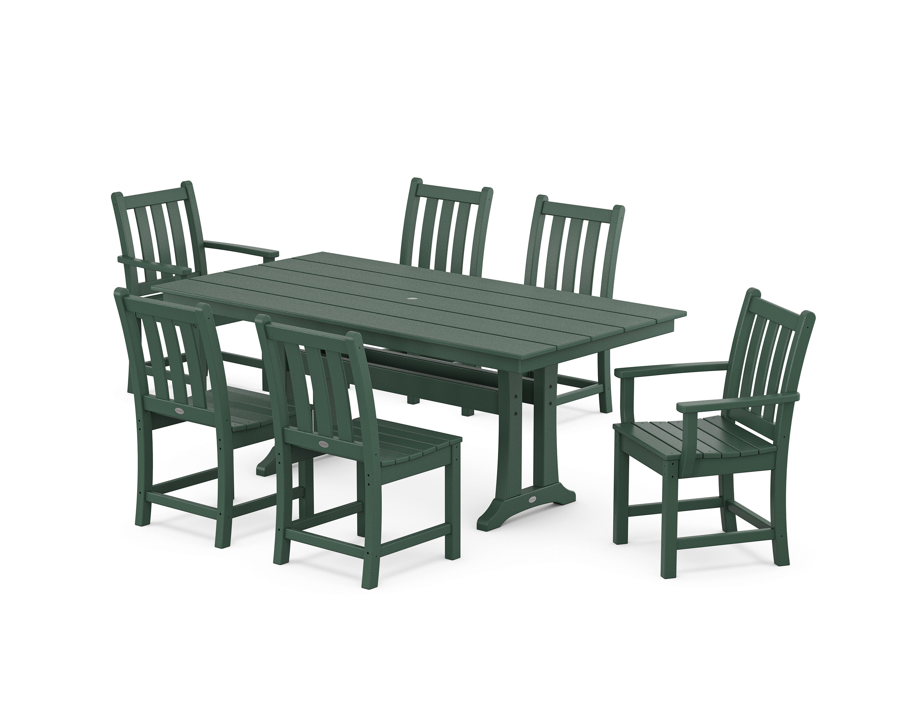 Traditional Garden 7-Piece Farmhouse Dining Set With Trestle Legs in Green